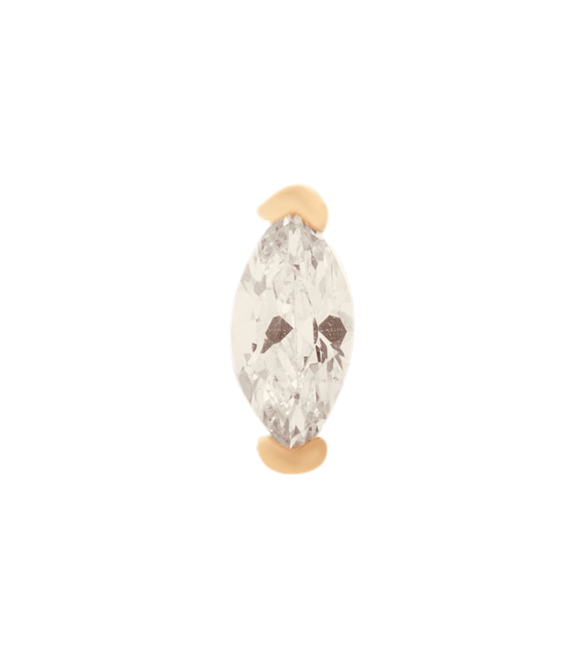 Drop stud piercing earring with clear zircons - 14K Solid Rose Gold