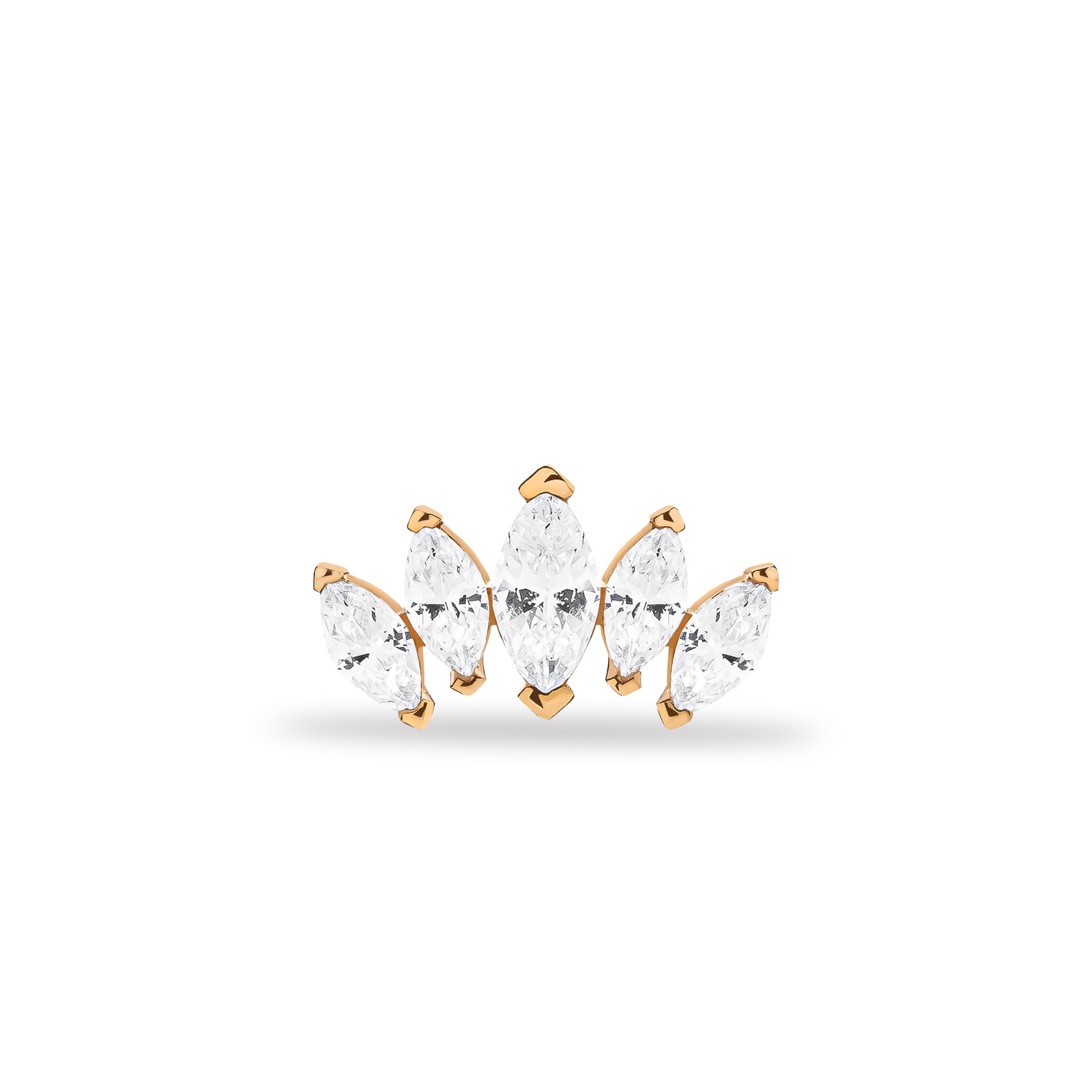 Lotus stud piercing earring with clear zircons - 14K Solid Rose Gold