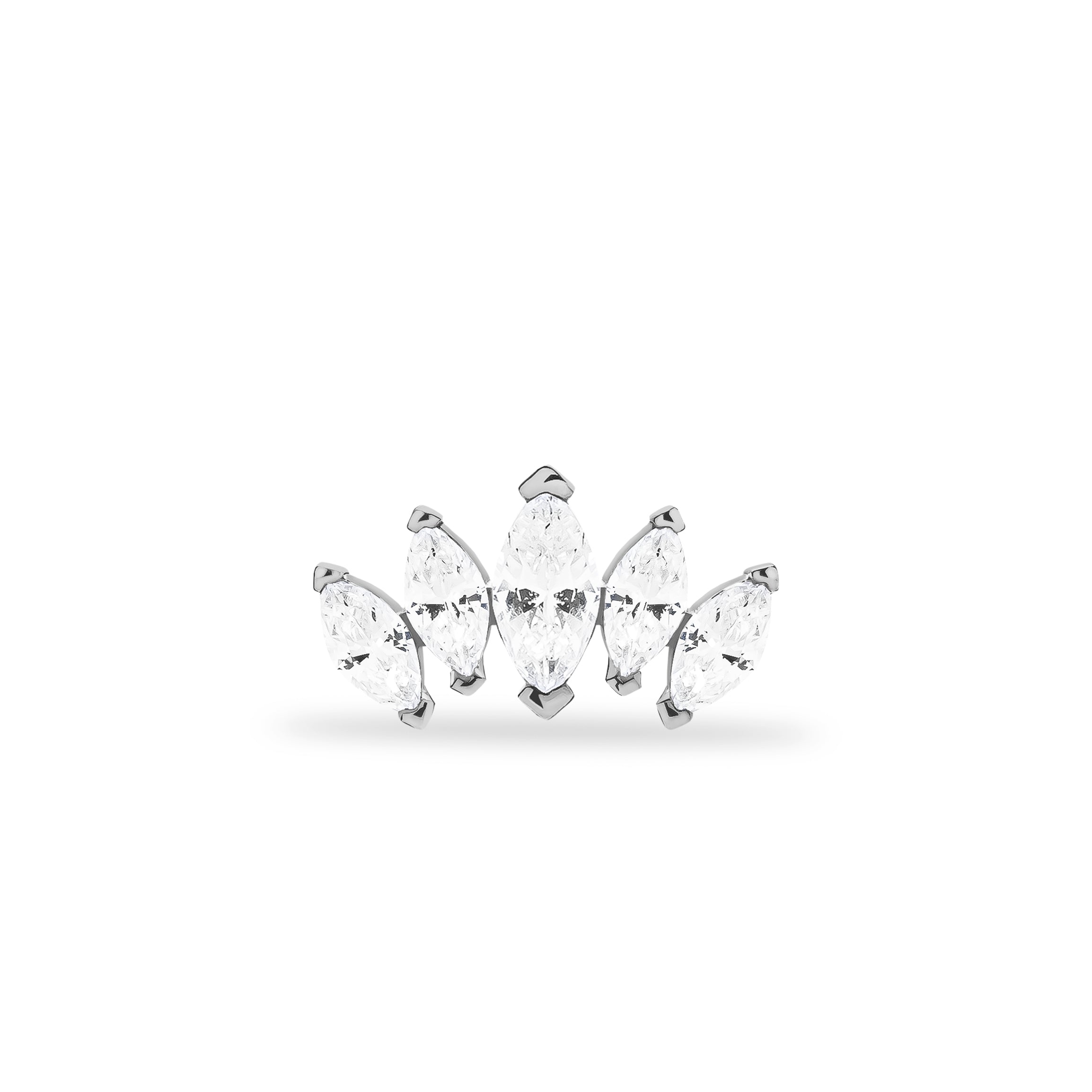 Lotus stud piercing earring with clear zircons - 14K Solid White Gold