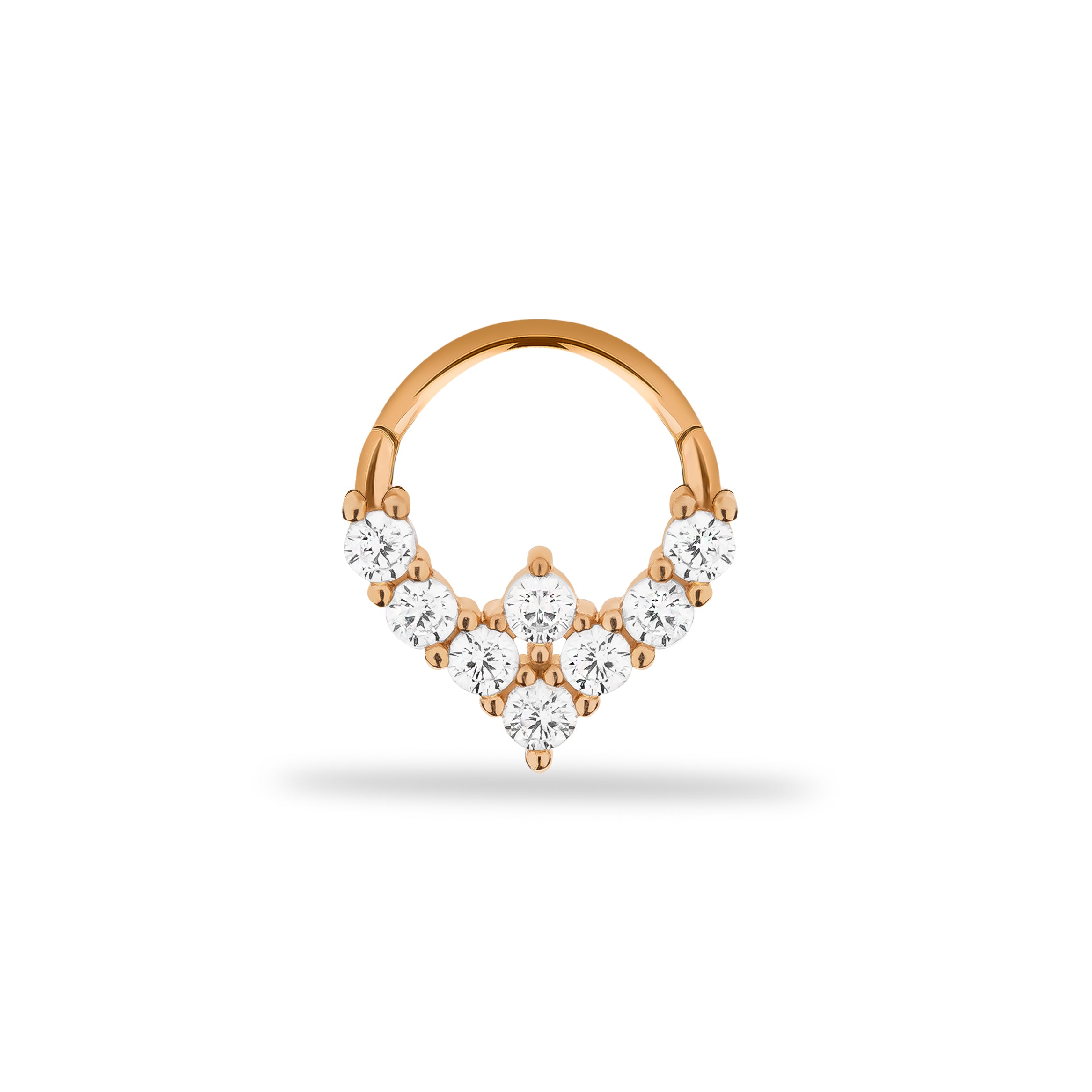 8mm Hoop piercing earring with clear zircons - 14K Solid Rose Gold