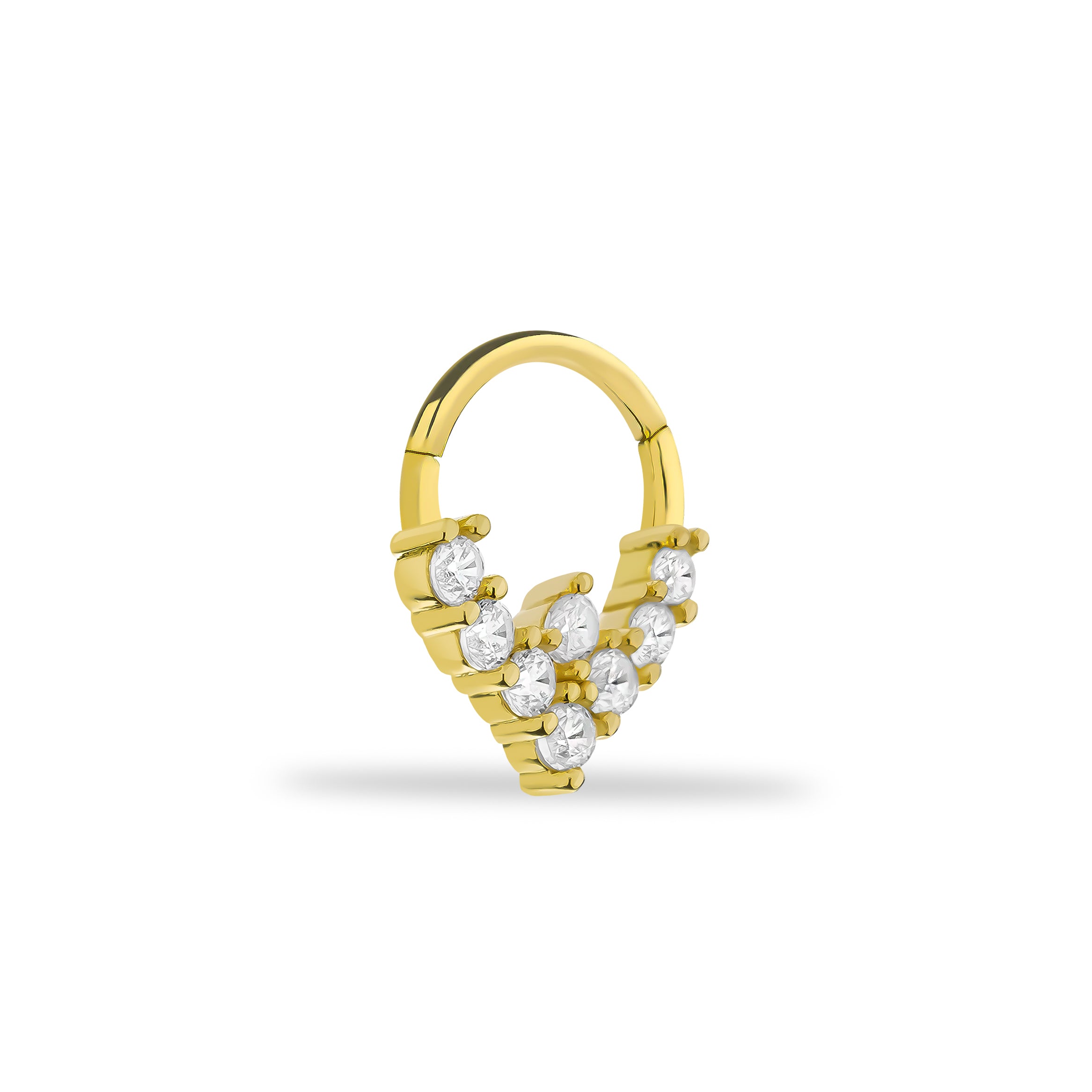 8mm Hoop piercing earring with clear zircons - 14K Solid Yellow Gold