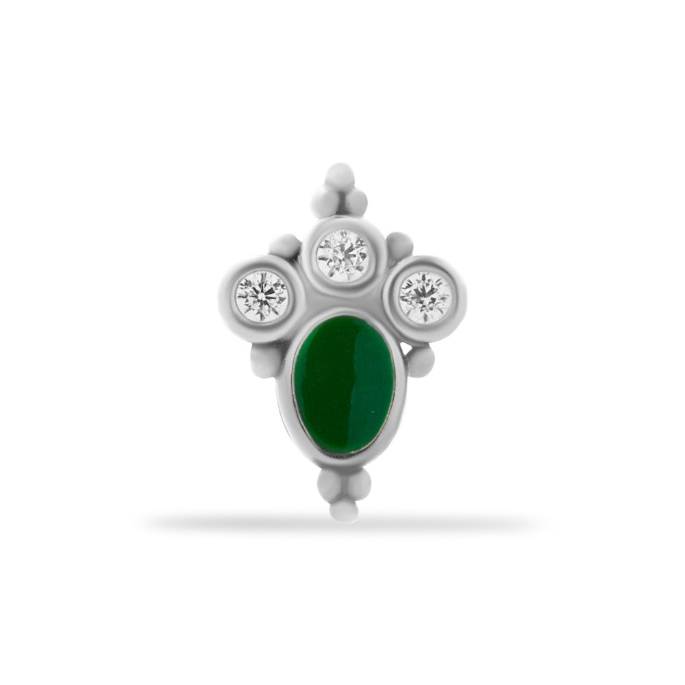 Stud piercing earring with clear zircons - 14K Solid White Gold