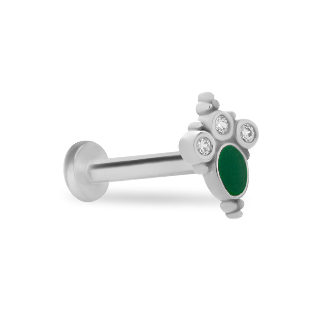 Stud piercing earring with clear zircons - 14K Solid White Gold