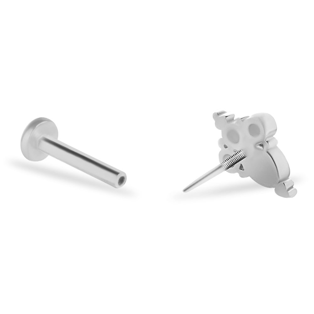 Stud piercing earring with clear zircons - 14K Solid White Gold
