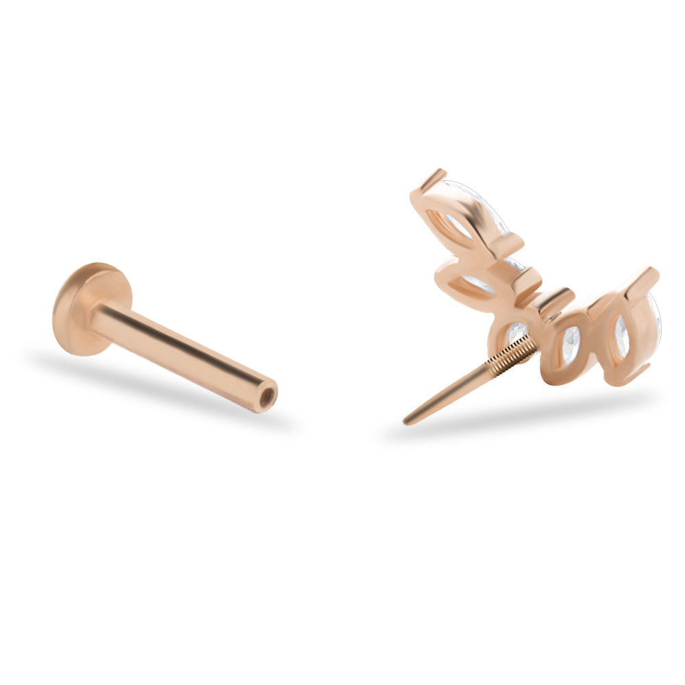 Climber stud piercing earring - 14K Solid Rose Gold