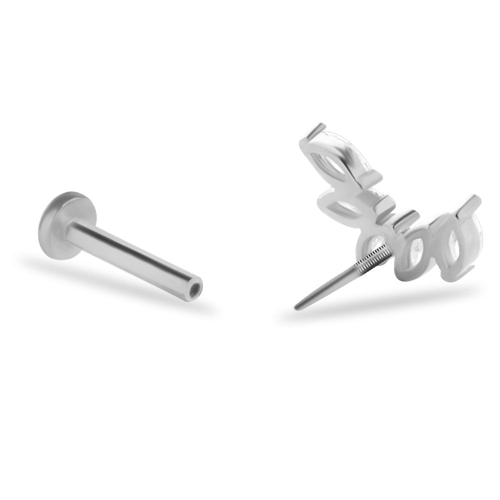 Lotus stud piercing earring with clear zircons - 14K Solid White Gold