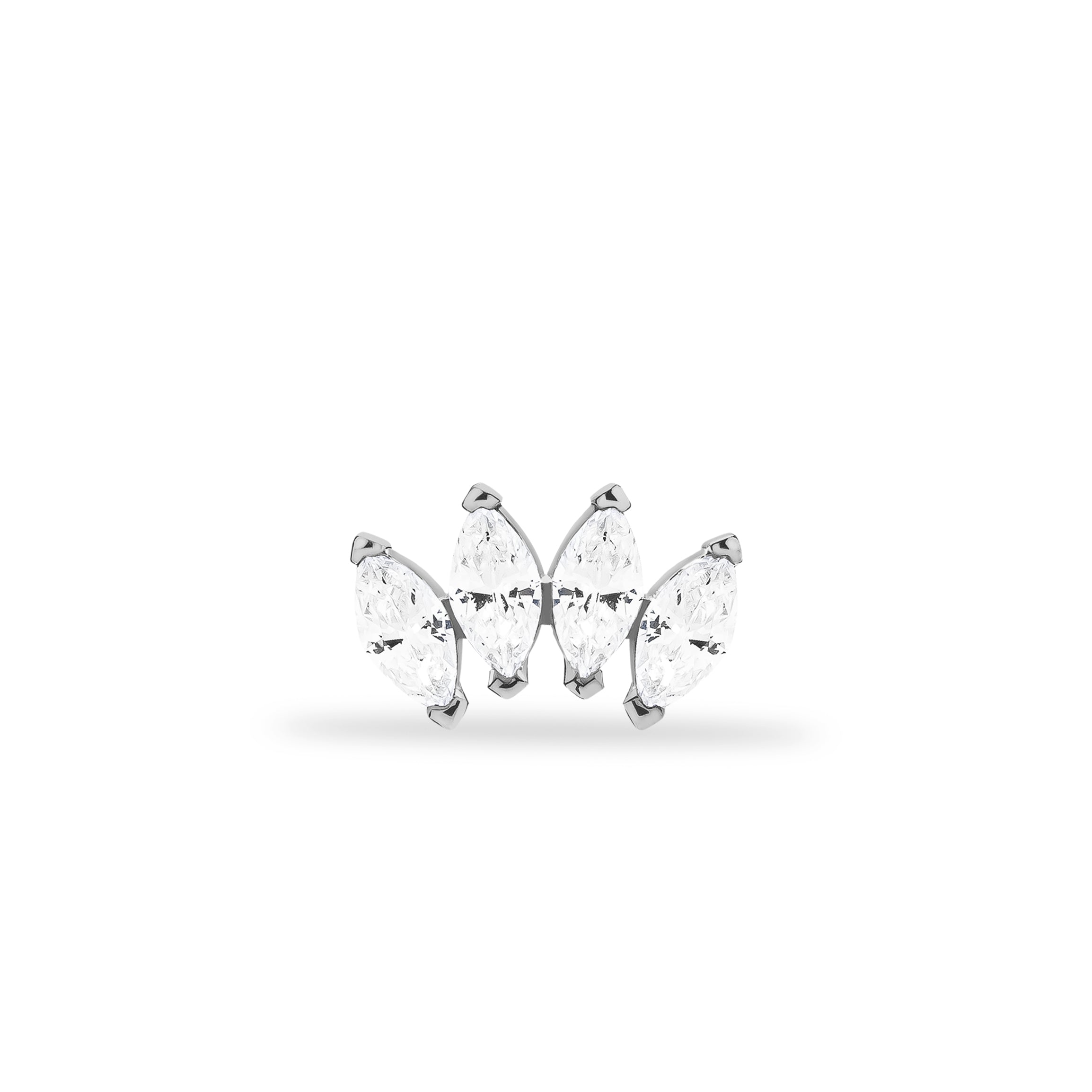 Lotus stud piercing earring with clear zircons - 14K Solid White Gold