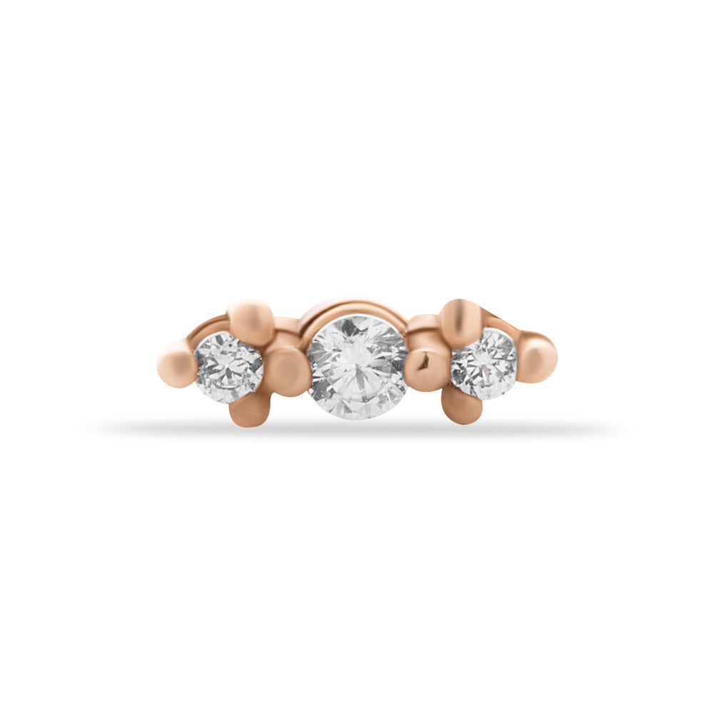 Stud piercing earring with clear zircons - 14K Solid Rose Gold