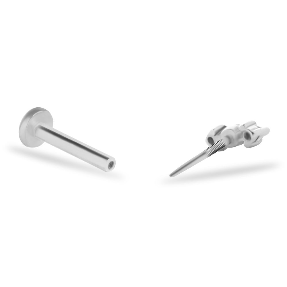 Stud piercing earring with clear zircons - 14K Solid White Gold