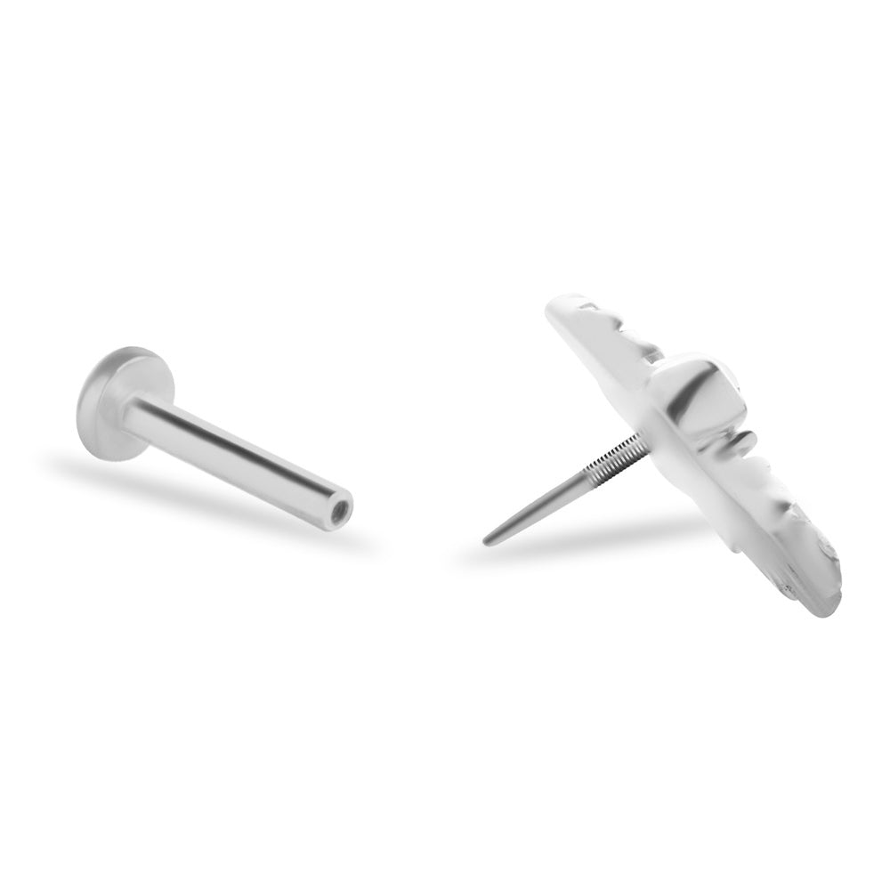 A fan stud piercing earring with clear zircons - 14K Solid White Gold