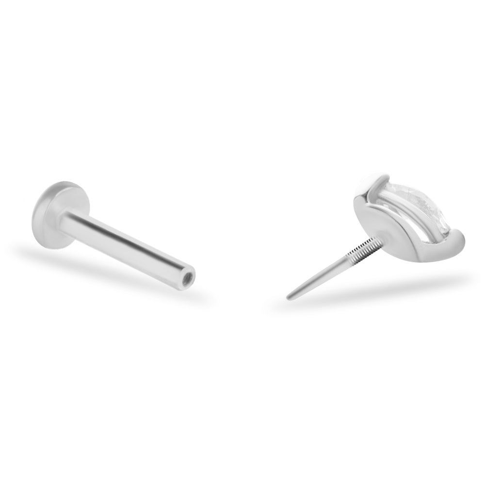 Drop stud piercing earring with clear zircons - 14K Solid White Gold