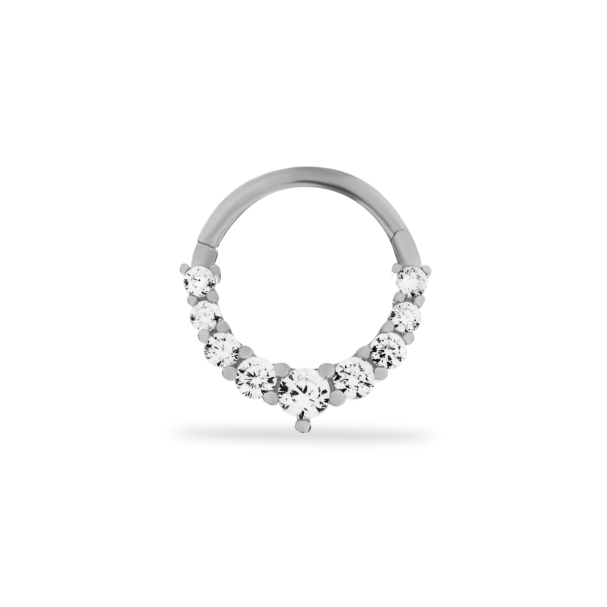 8mm Hoop piercing earring with clear zircons - 14K Solid White Gold