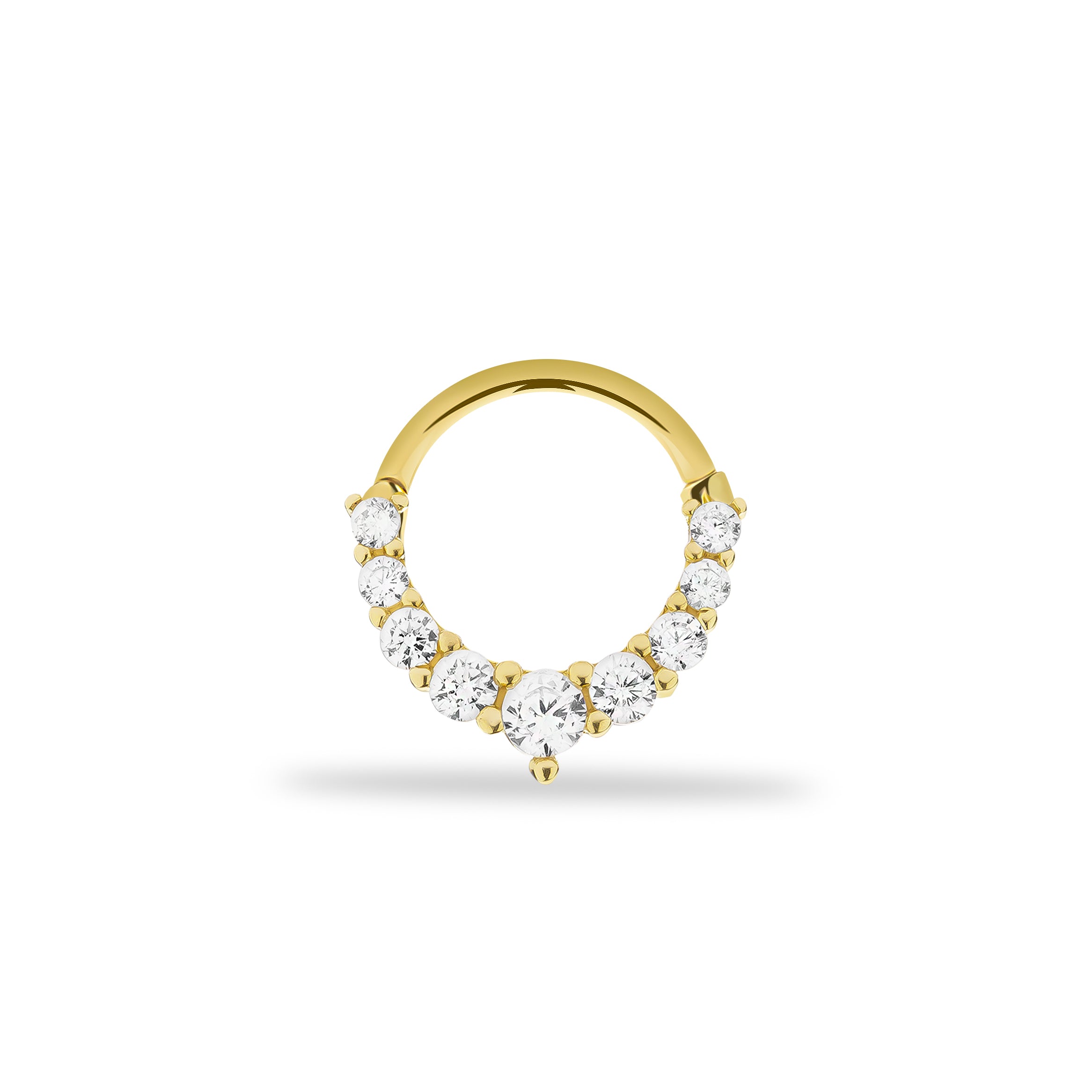 8mm Hoop piercing earring with clear zircons - 14K Solid Yellow Gold