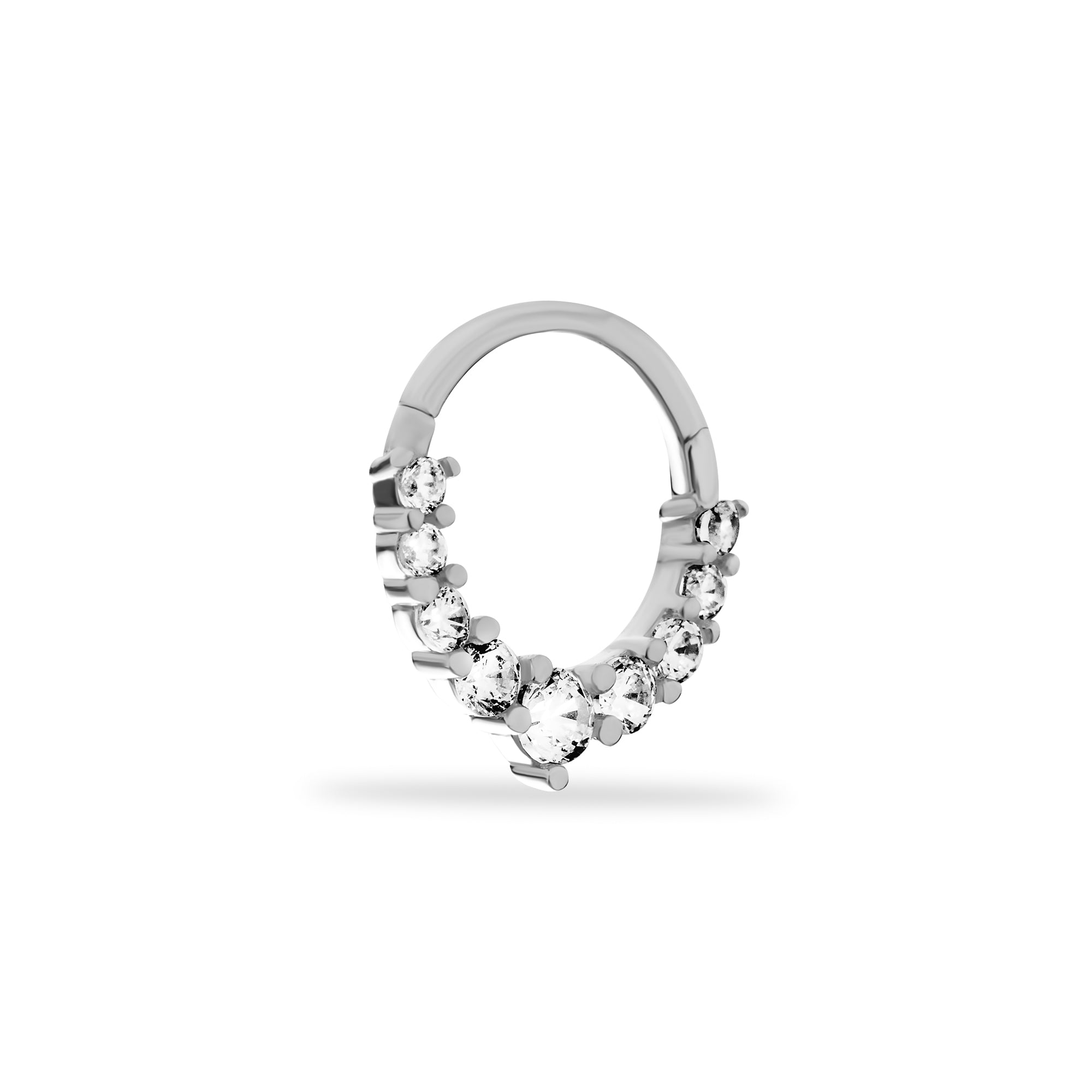 8mm Hoop piercing earring with clear zircons - 14K Solid White Gold