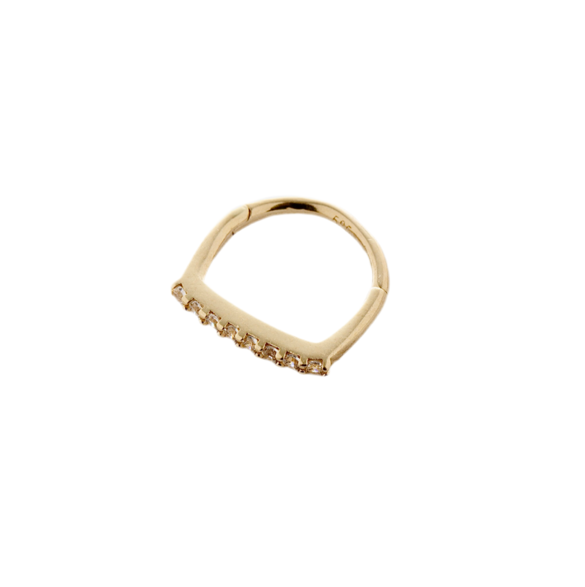 D hoop piercing earring with clear zircons - 14K Solid Yellow Gold
