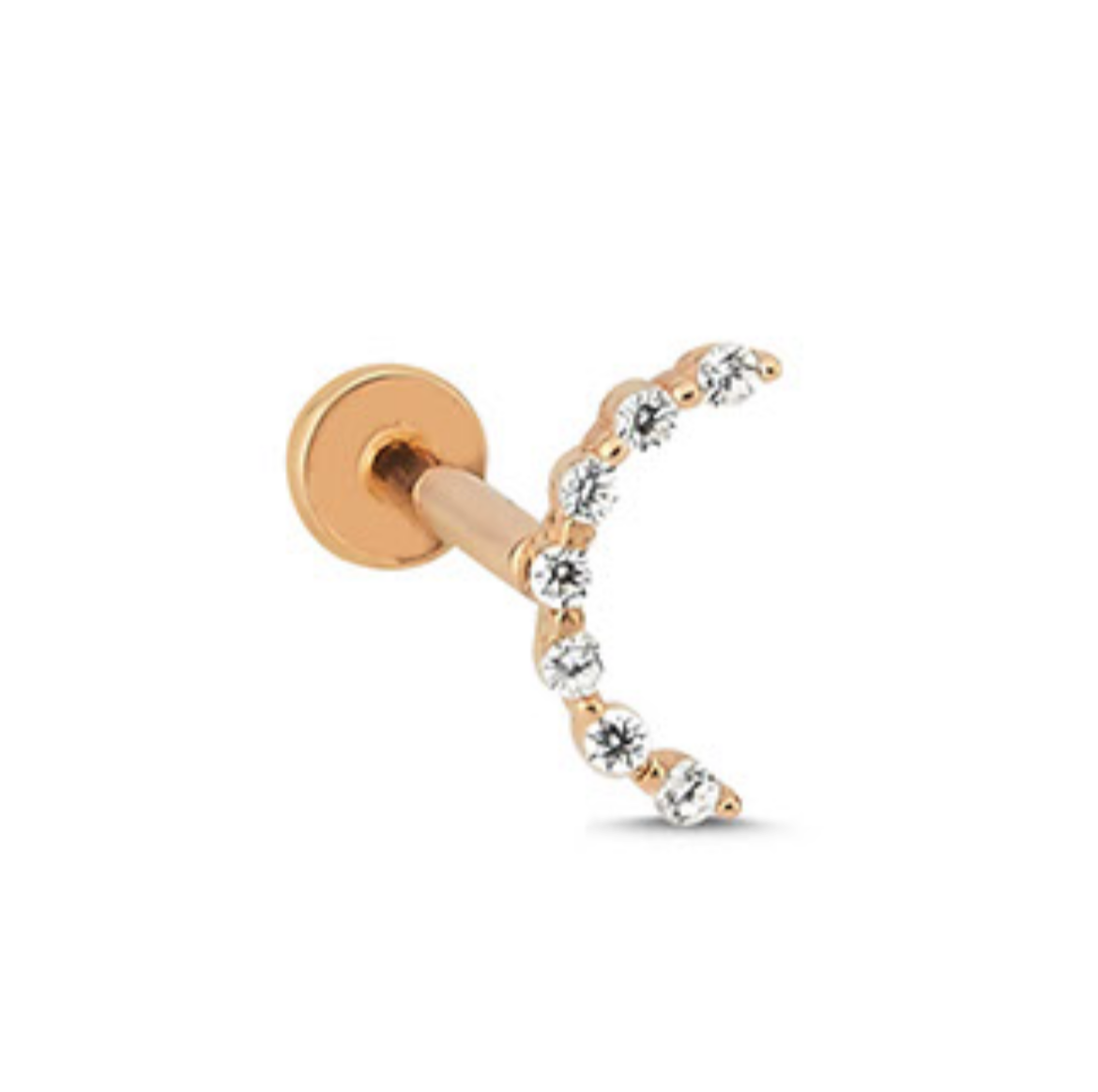 Stud piercing earring with clear zircon - 14K Solid Yellow Gold