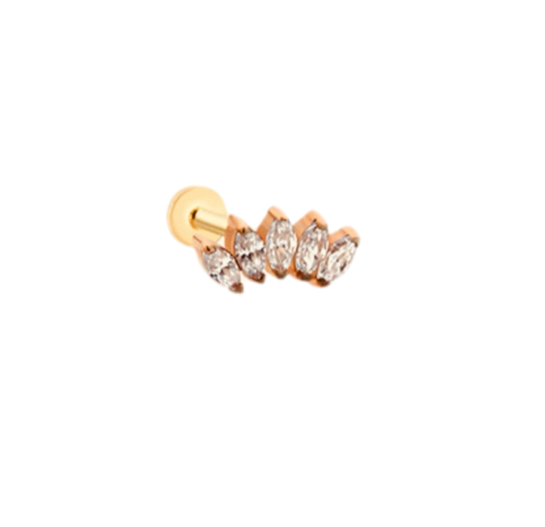 Climber lotus stud piercing earring with clear zircons - 14K Solid Rose Gold