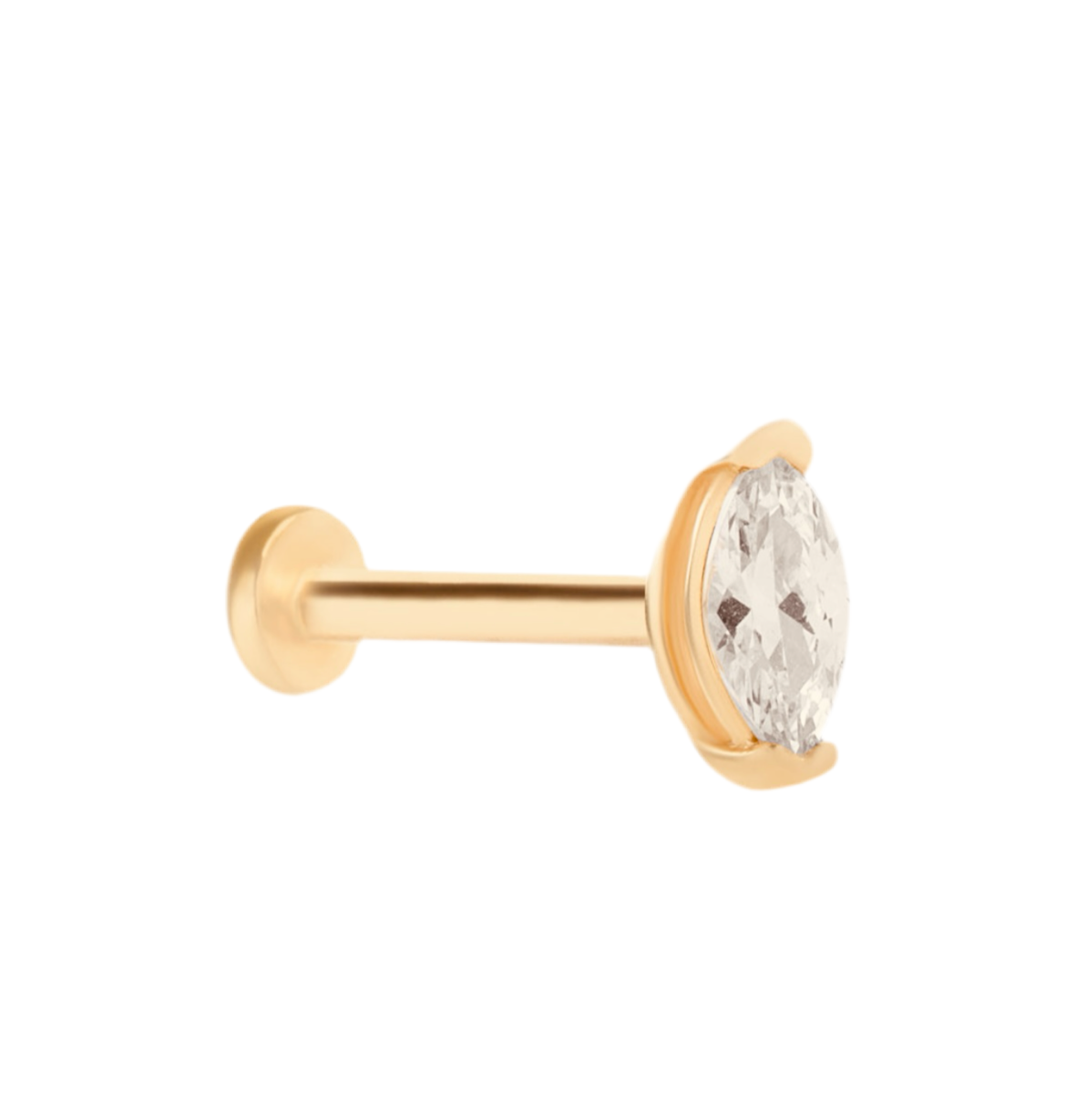 Drop stud piercing earring with clear zircons - 14K Solid Rose Gold