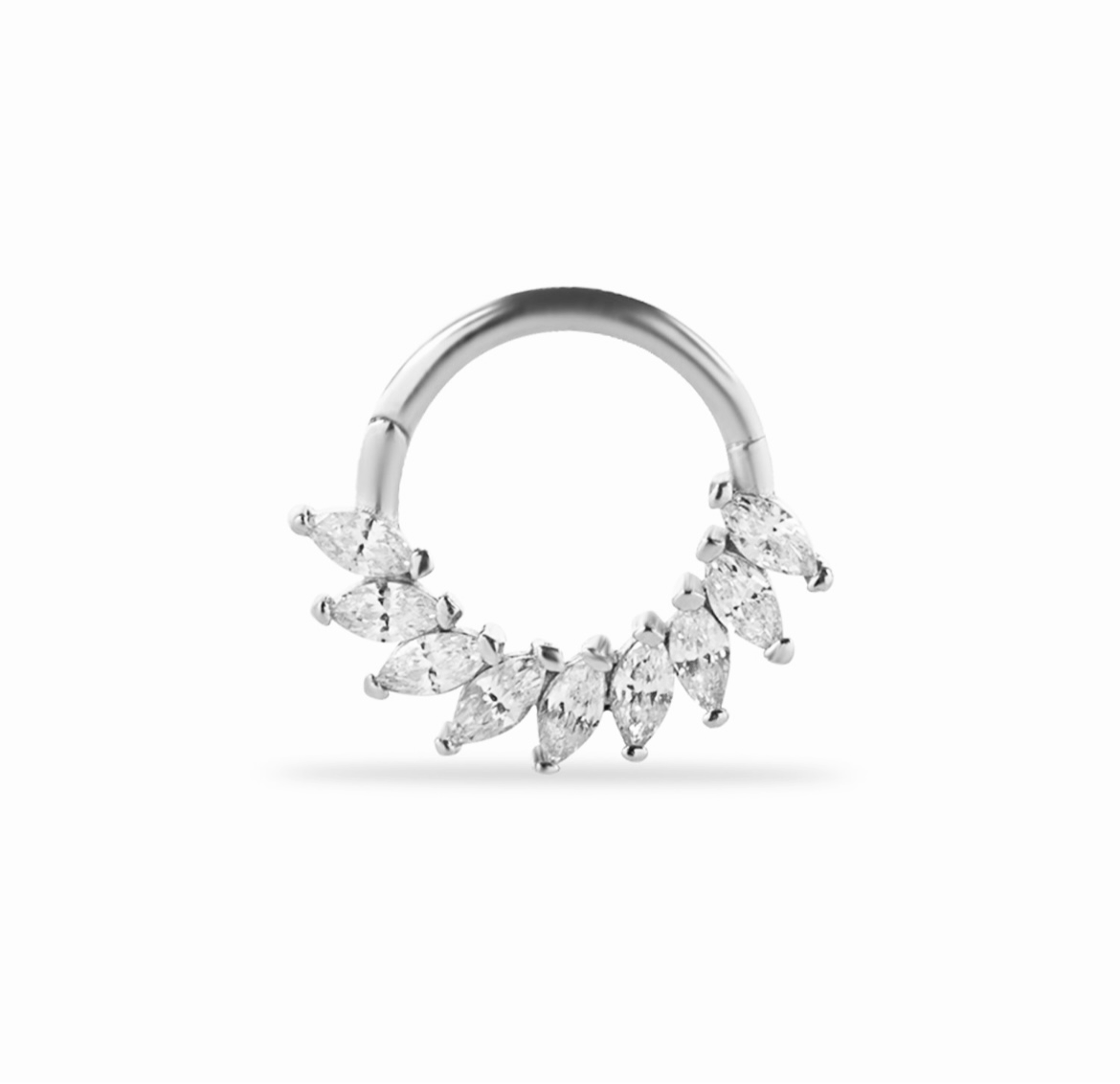 8mm Hoop piercing earring with clear zircons - 14K Solid White Gold