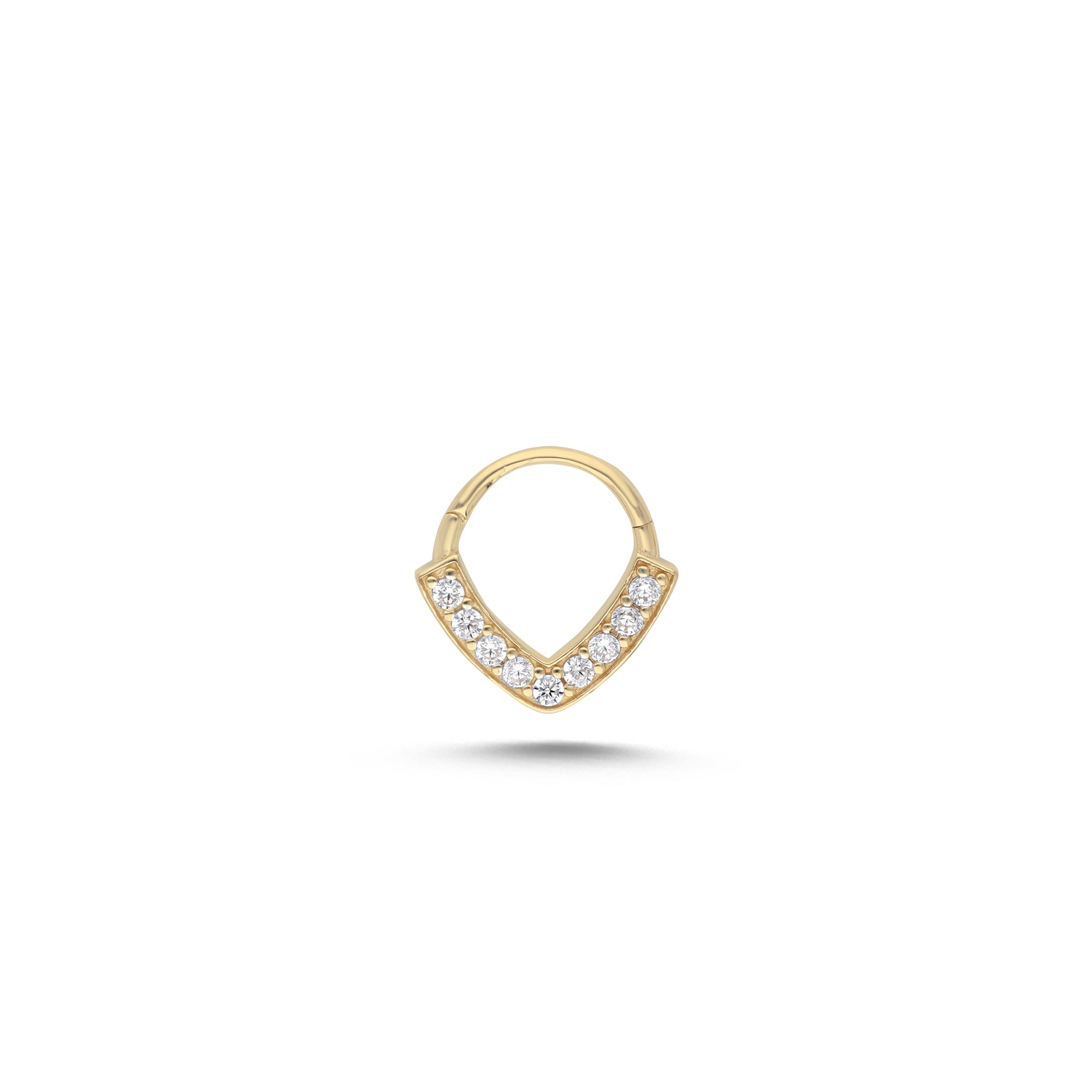 8mm Hoop piercing earring with clear zircons - 14K Solid Yellow Gold