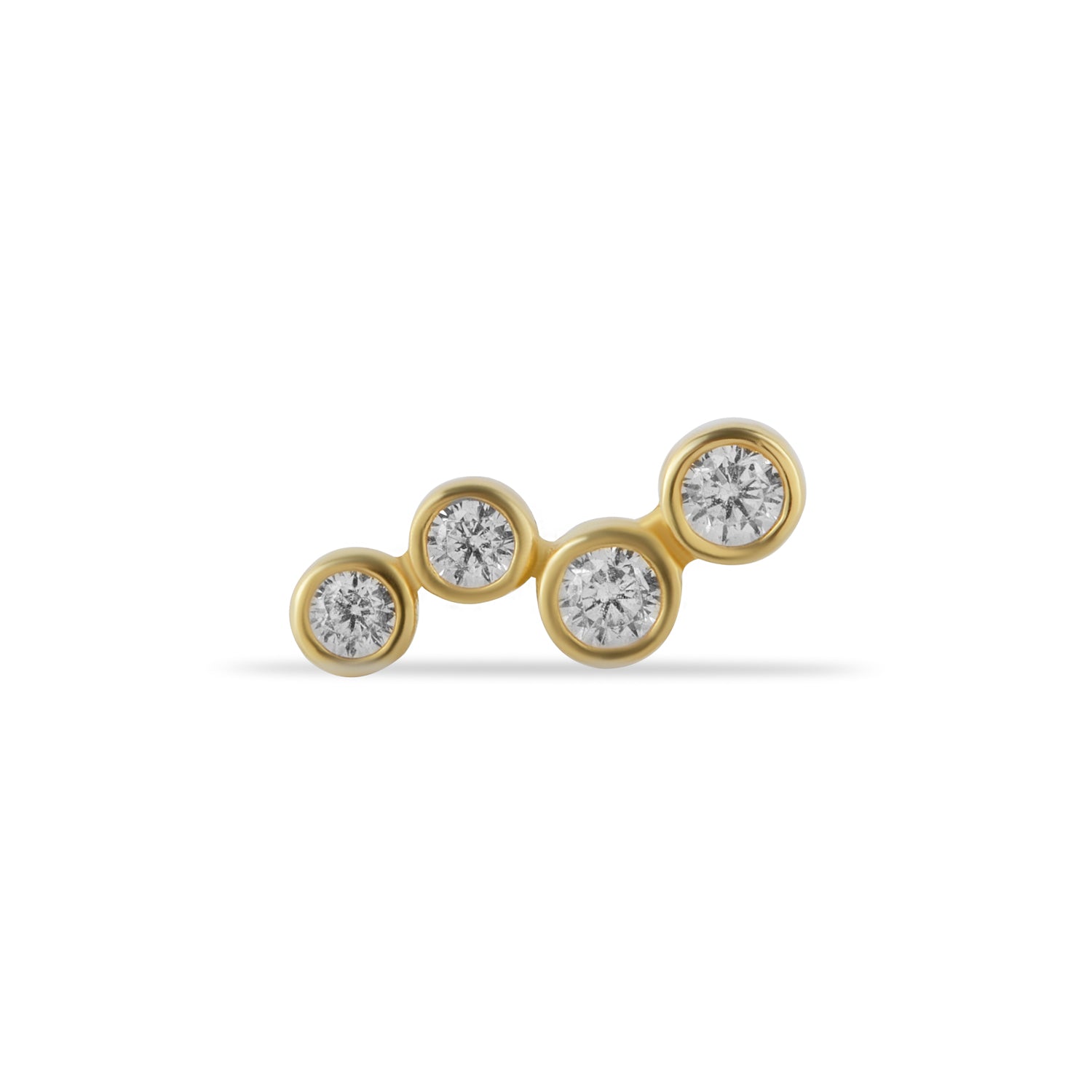 Climber stud piercing earring with clear zircons - 14K Solid Yellow Gold