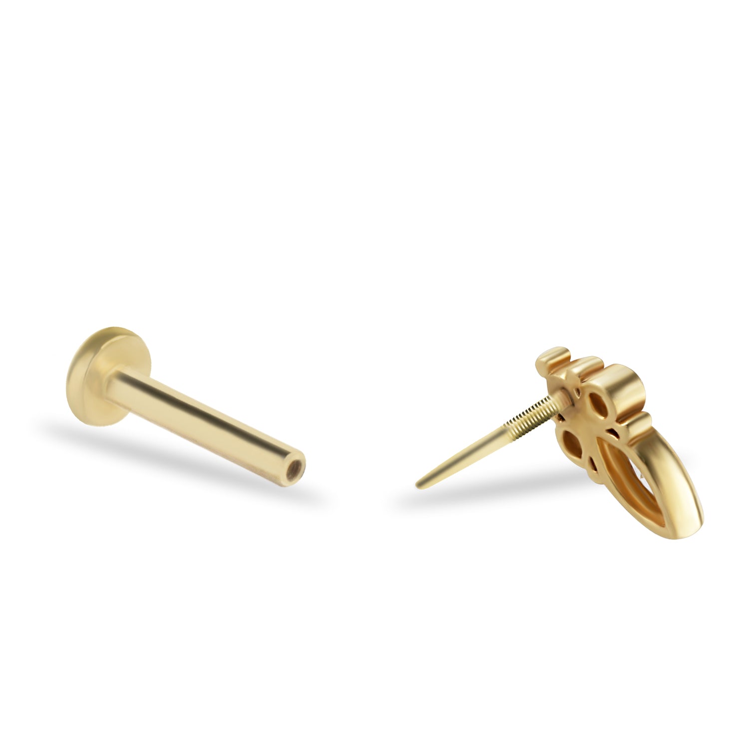Marquis stud piercing earring with clear zircons - 14K Solid Yellow Gold