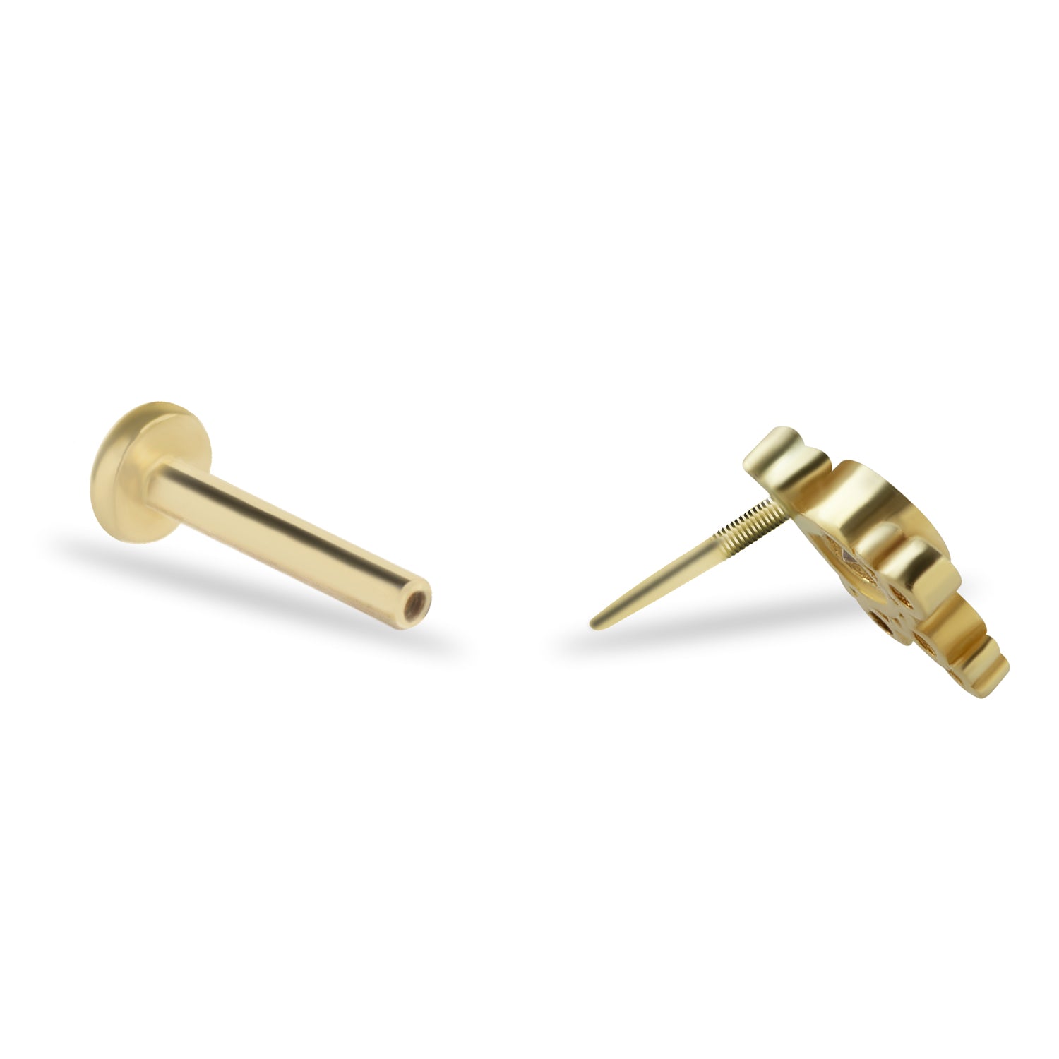 Stud piercing earring with clear zircons - 14K Solid Yellow Gold