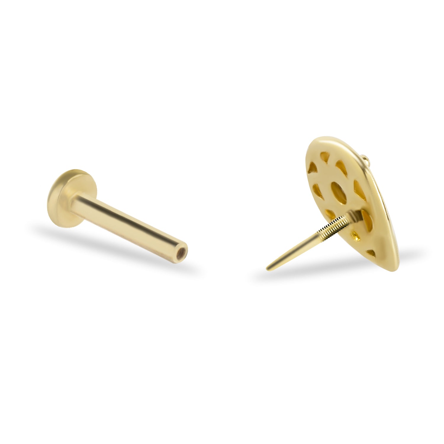 pear stud piercing earring with clear zircon - 14K Solid Yellow Gold