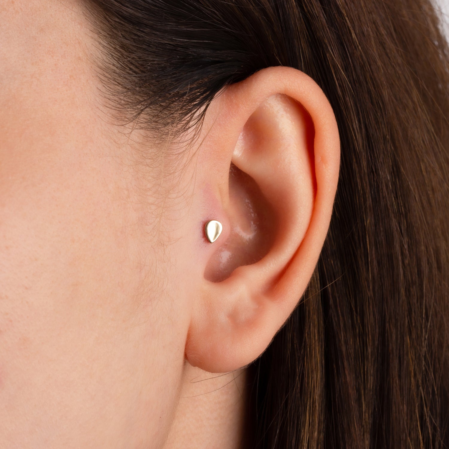 Drop stud piercing earring - 14K Solid Yellow Gold