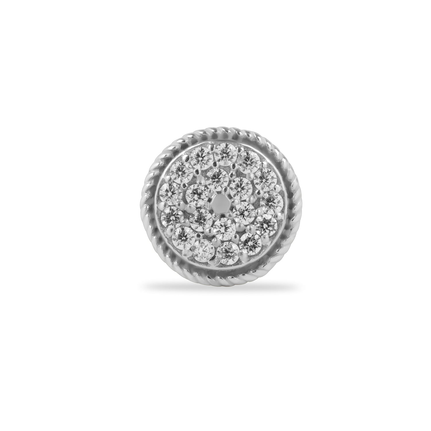 Round Labret Piercing Earring With Zircons - 14K Solid White Gold - For Helix Tragus Lobe Conch Flat & Other Body Piercing