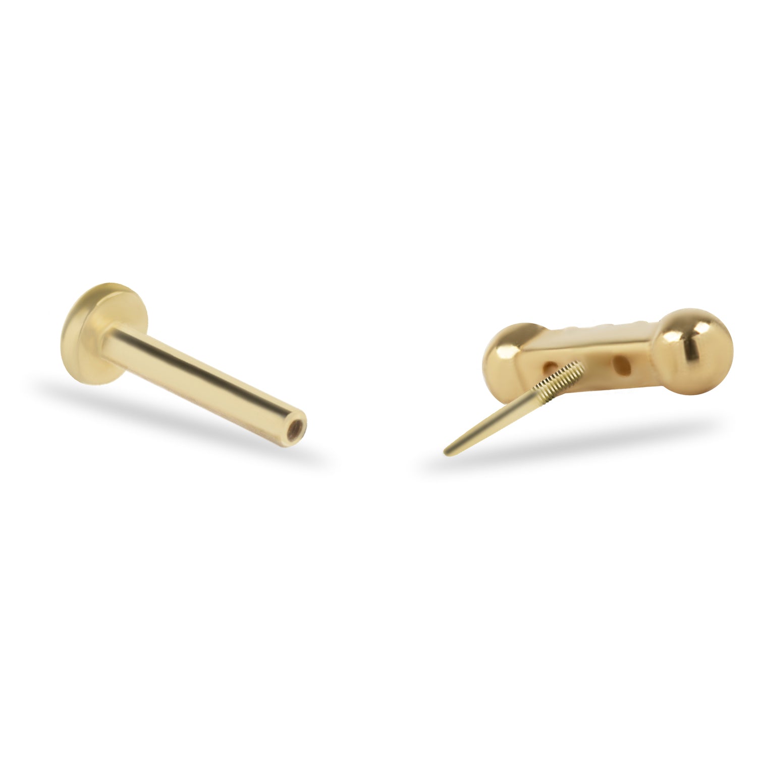 Stripe stud piercing earring with clear zircons - 14K Solid Yellow Gold