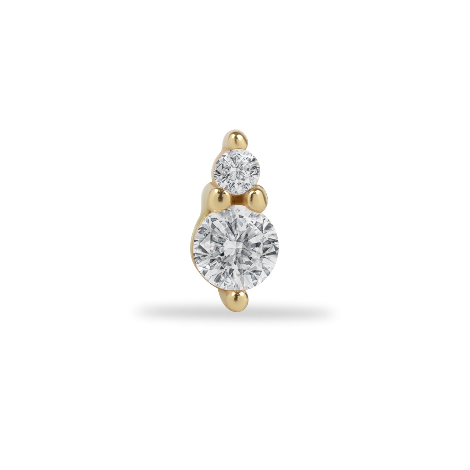 Stud piercing earring with clear zircons - 14K Solid Yellow Gold