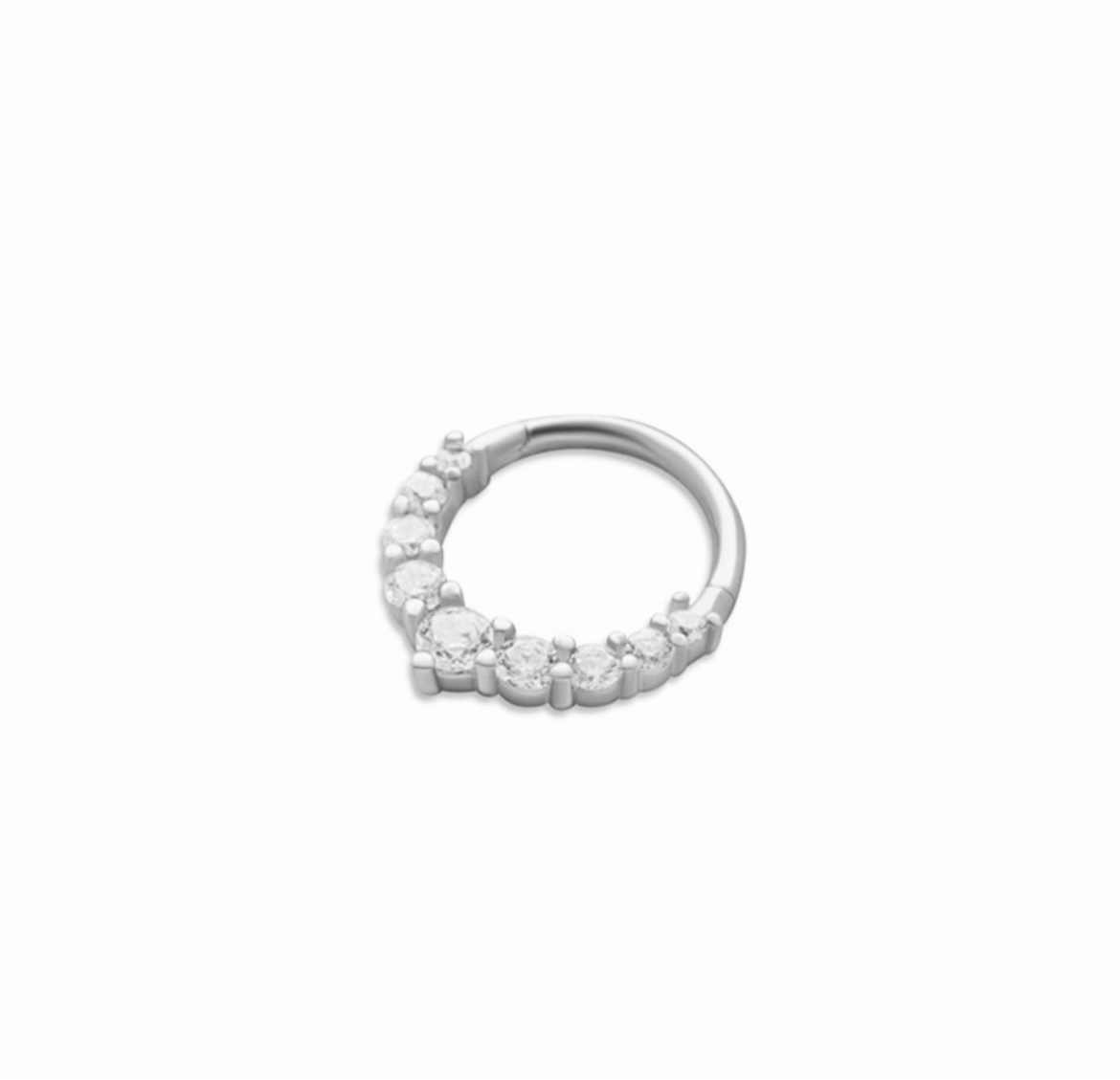 8mm Hoop piercing earring with clear zircons - 14K Solid White Gold