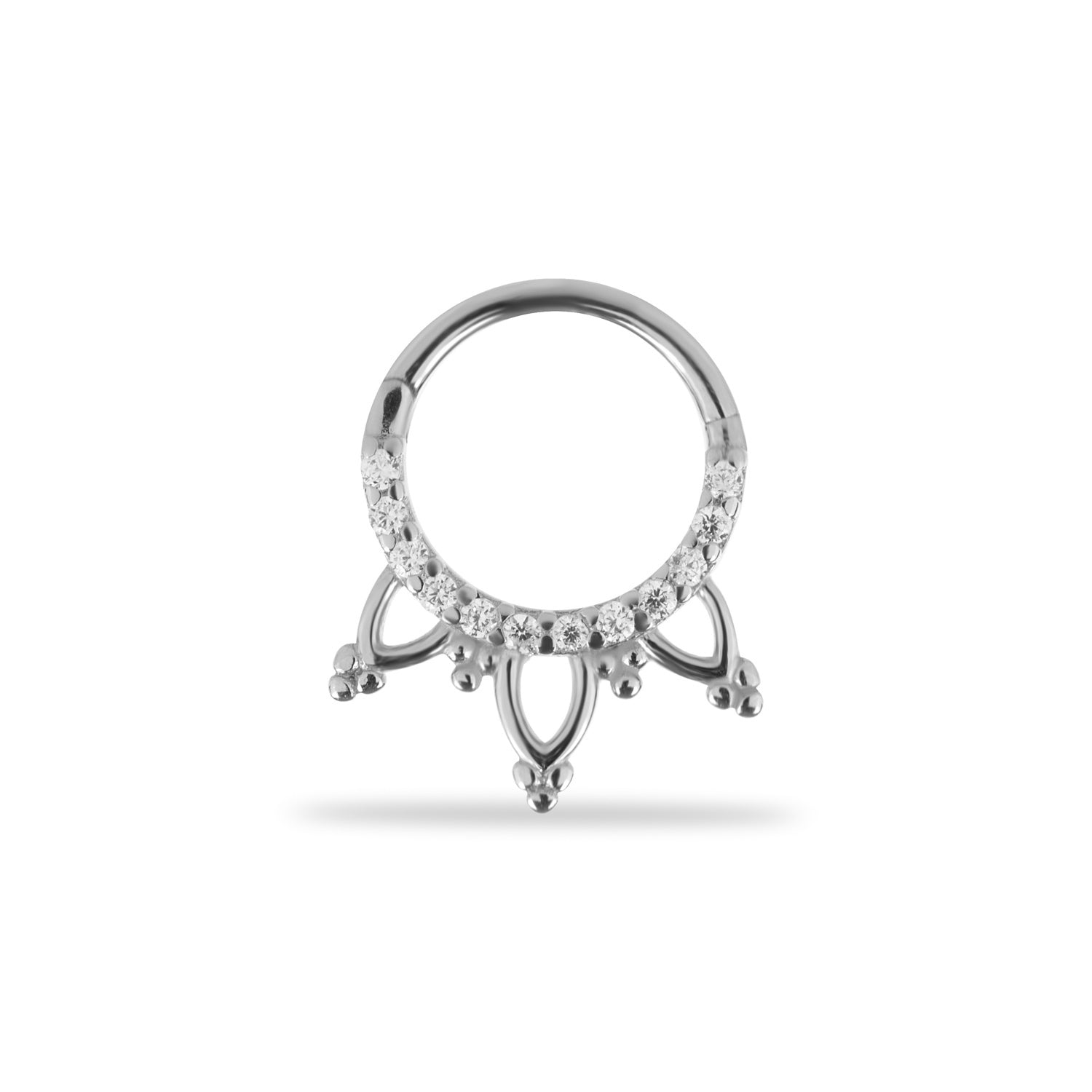 8mm Hoop piercing earring with clear zircons - 14K Solid White Gold