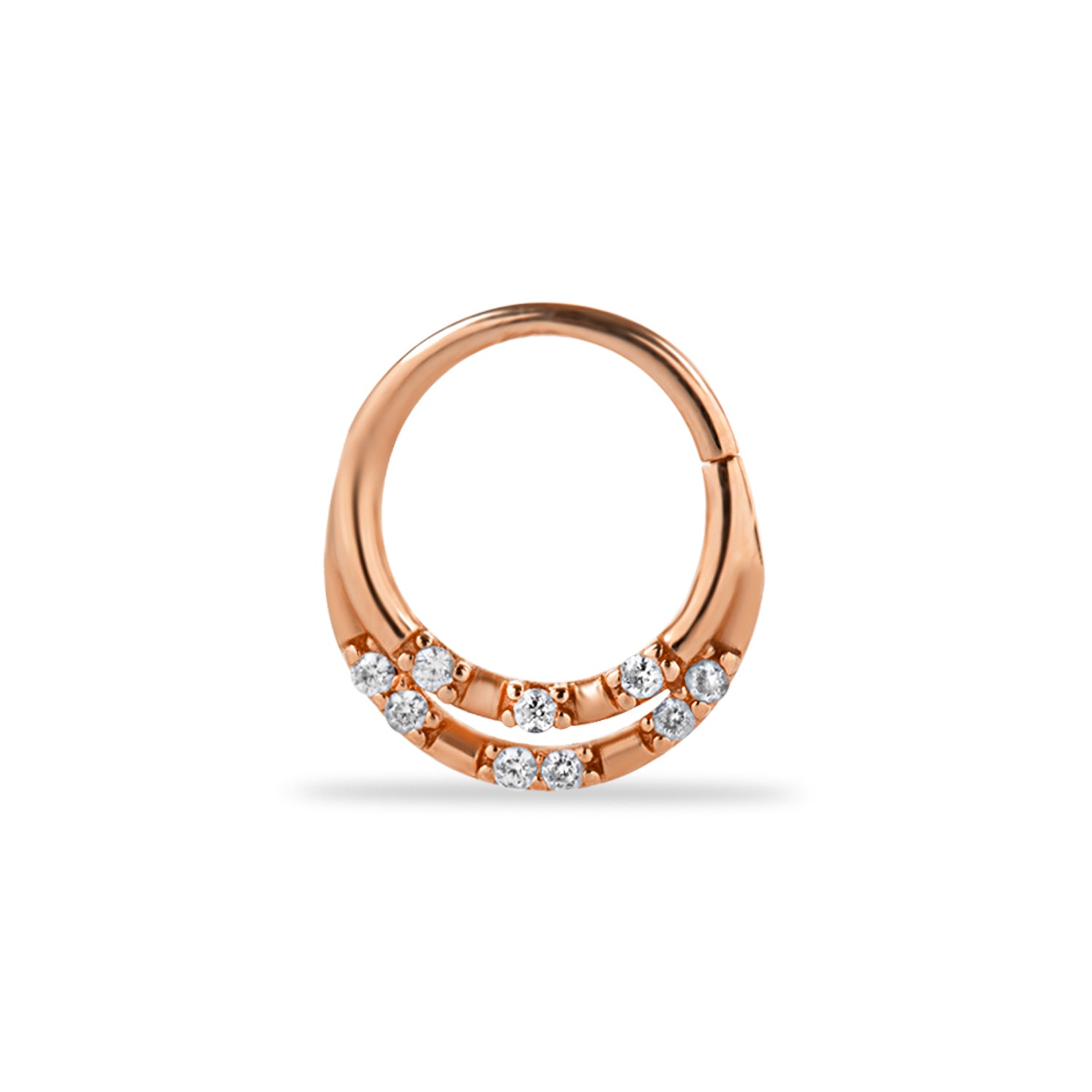 8mm Hoop piercing earring with clear zircons - 14K Solid Rose Gold