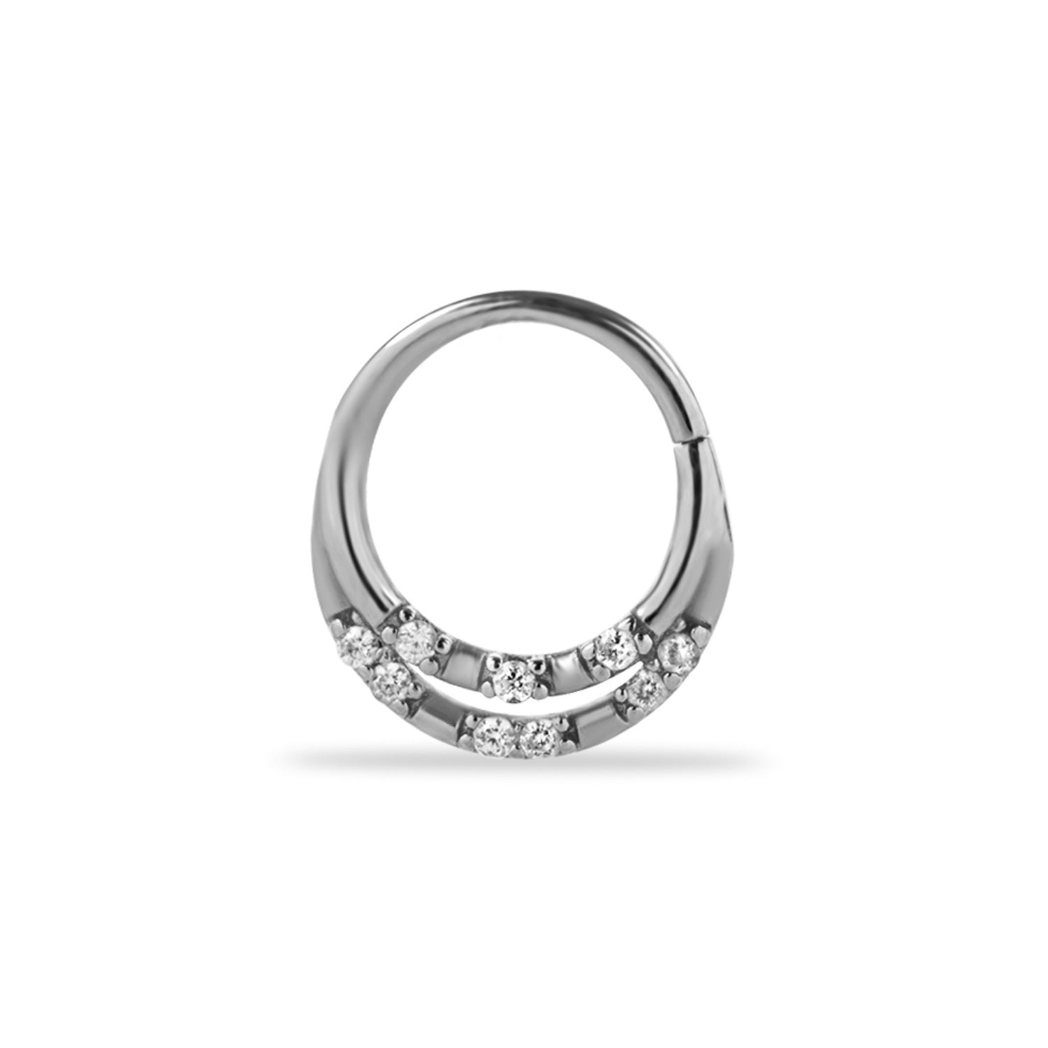 8mm Hoop piercing earring with clear zircons - 14K Solid White Gold