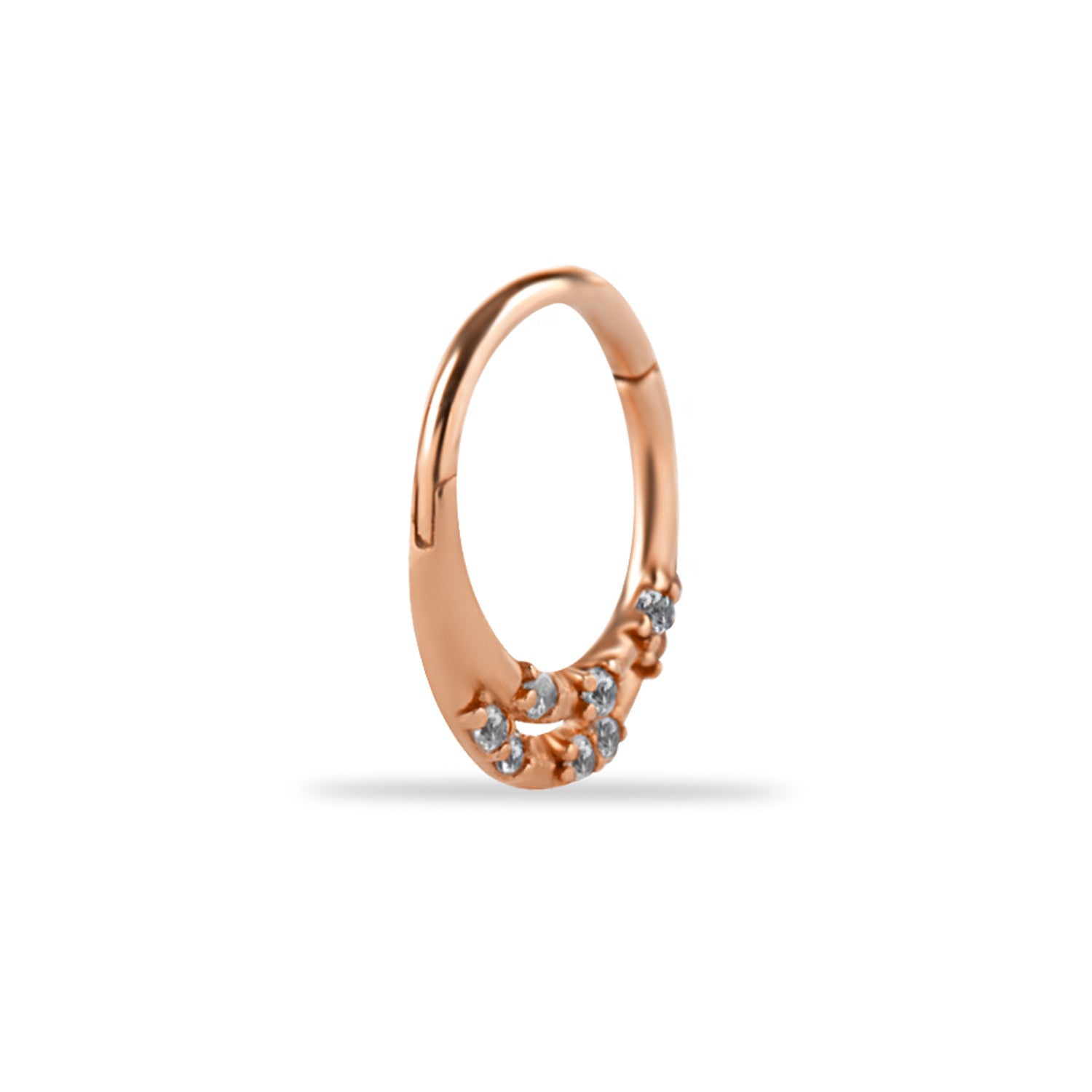 8mm Hoop piercing earring with clear zircons - 14K Solid Rose Gold