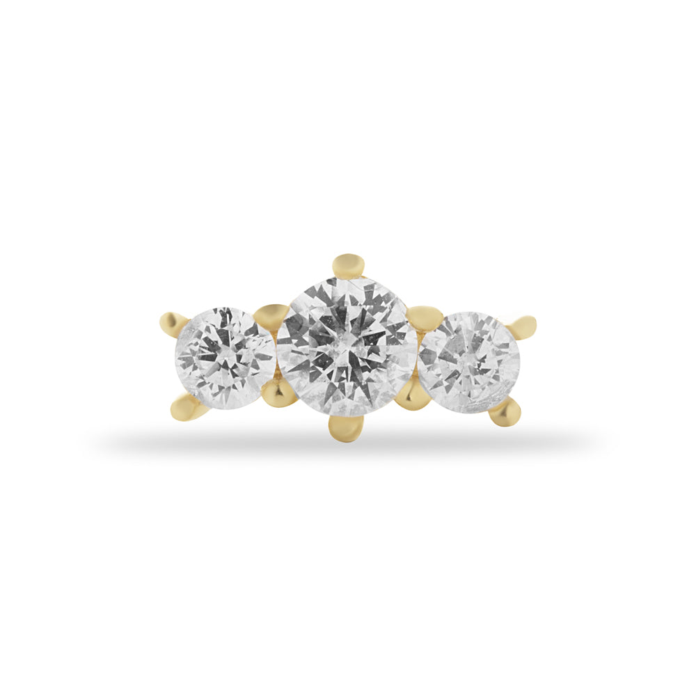 Stud piercing earring with clear zircons - 14K Solid Yellow Gold