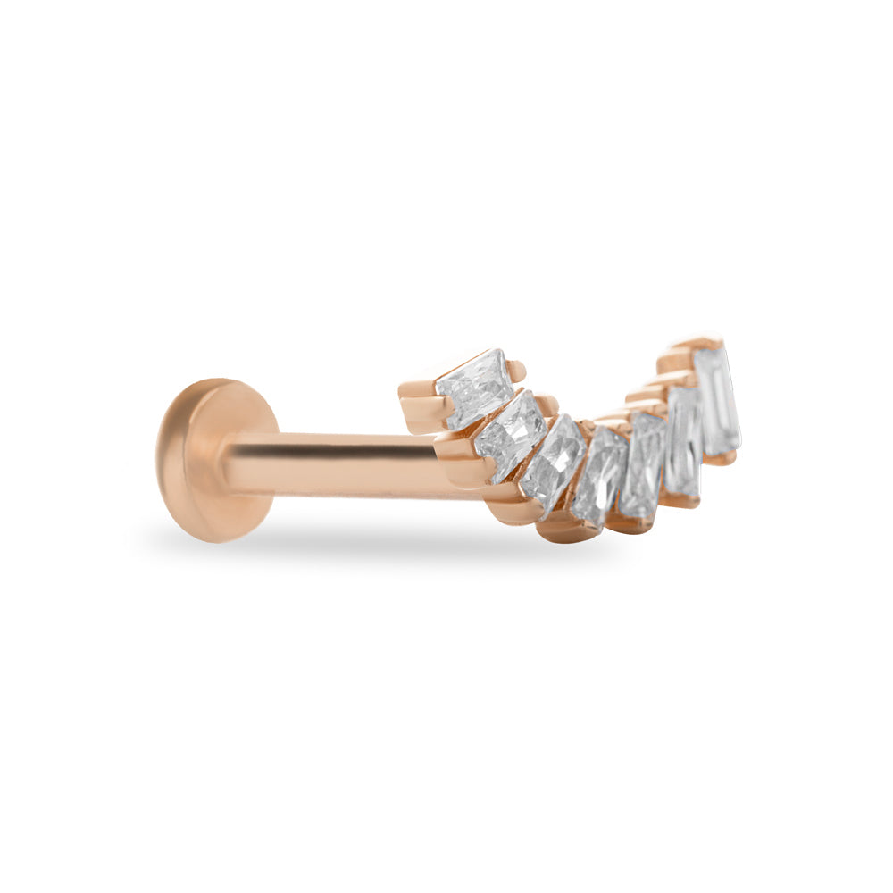 Climber stud piercing earring with clear zircons - 14K Solid Rose Gold