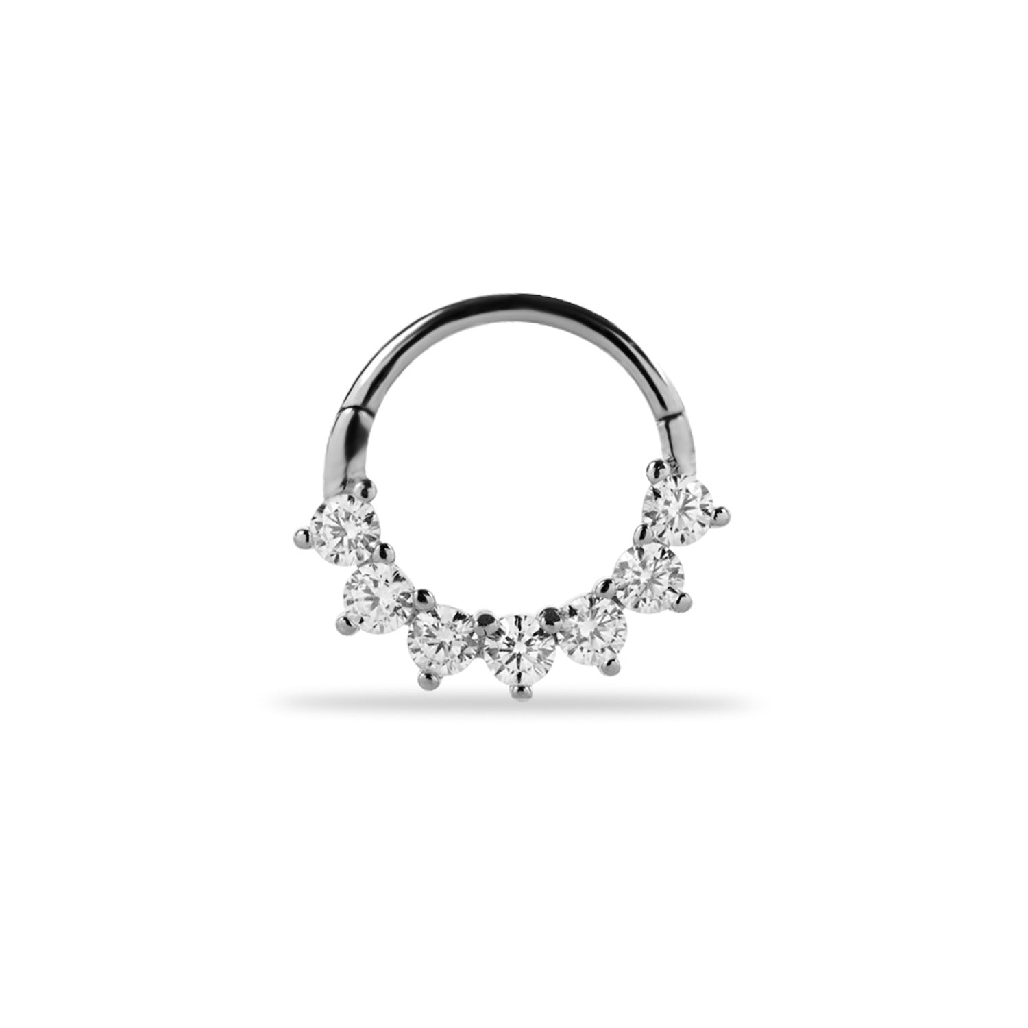 8mm Hoop piercing earring with clear zircons - 14K Solid White Gold