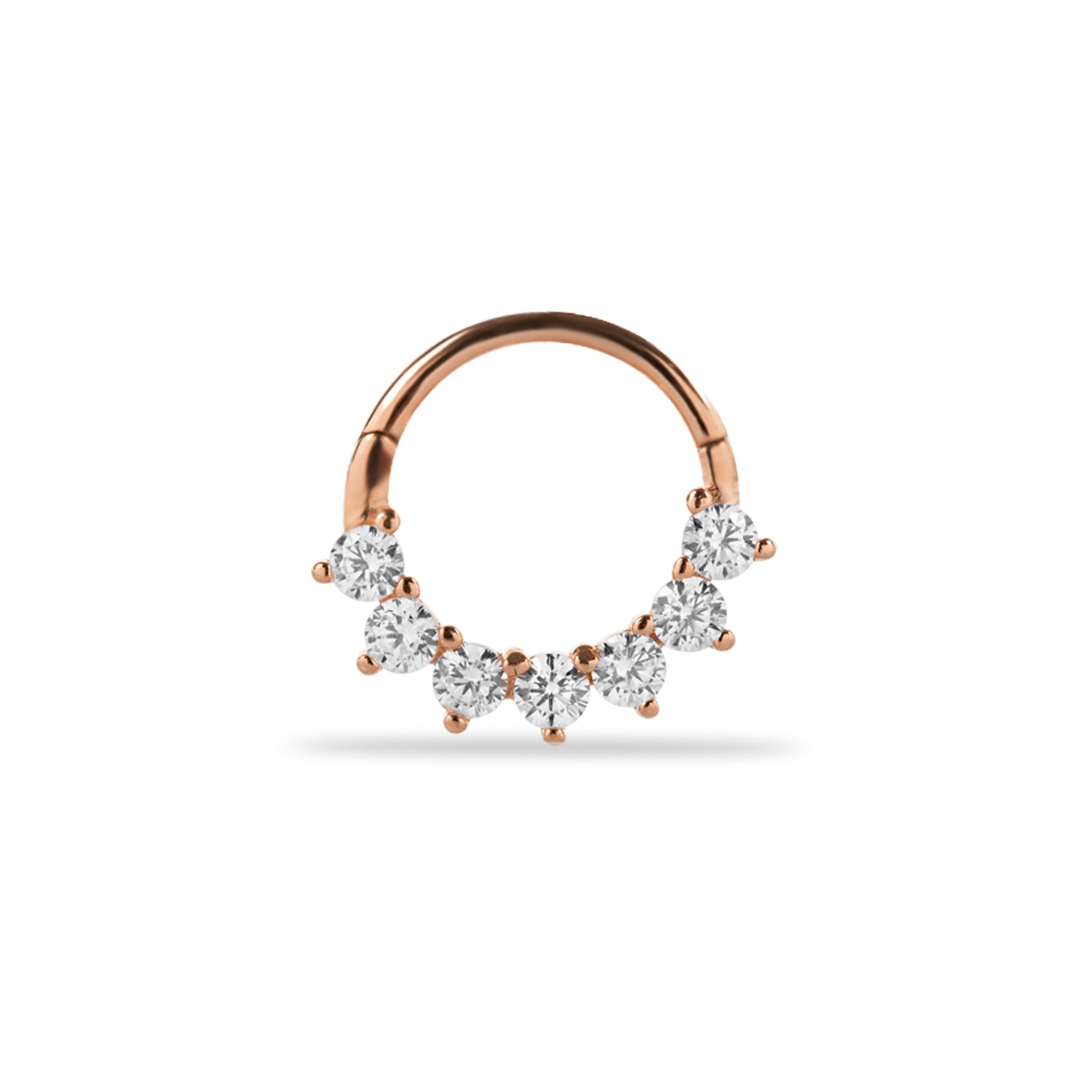 8mm Hoop piercing earring with clear zircons - 14K Solid Rose Gold