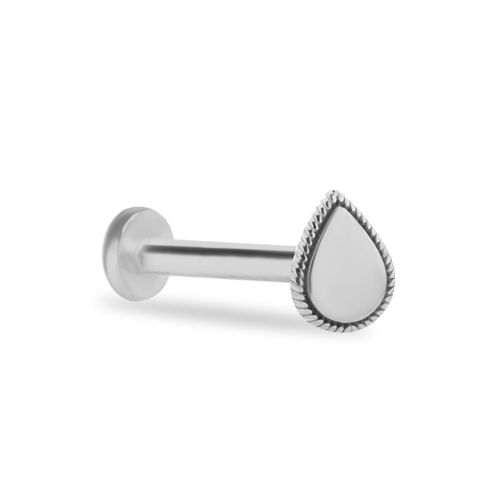 Drop stud piercing earring - 14K Solid White Gold