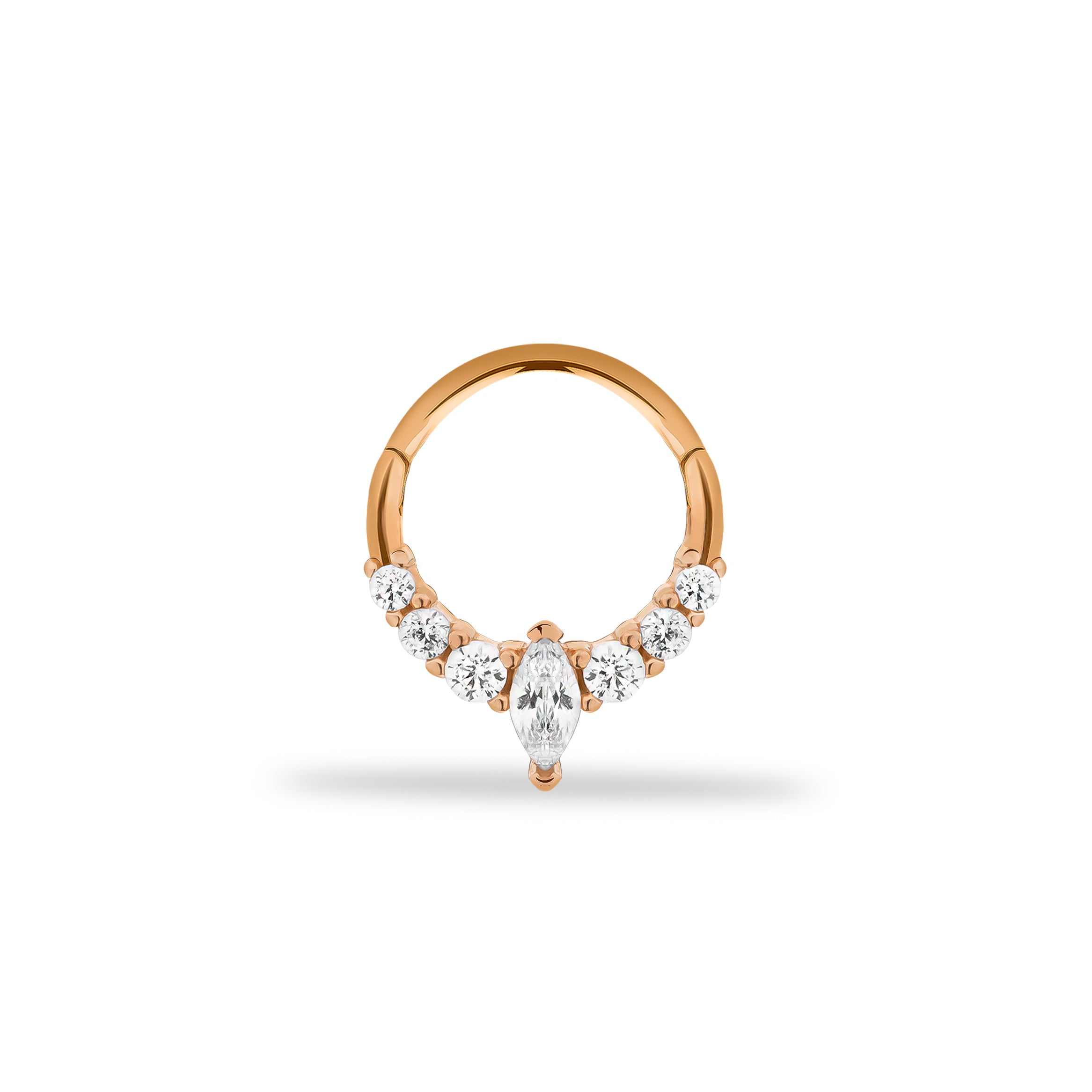 8mm Hoop piercing earring with clear zircons - 14K Solid Rose Gold