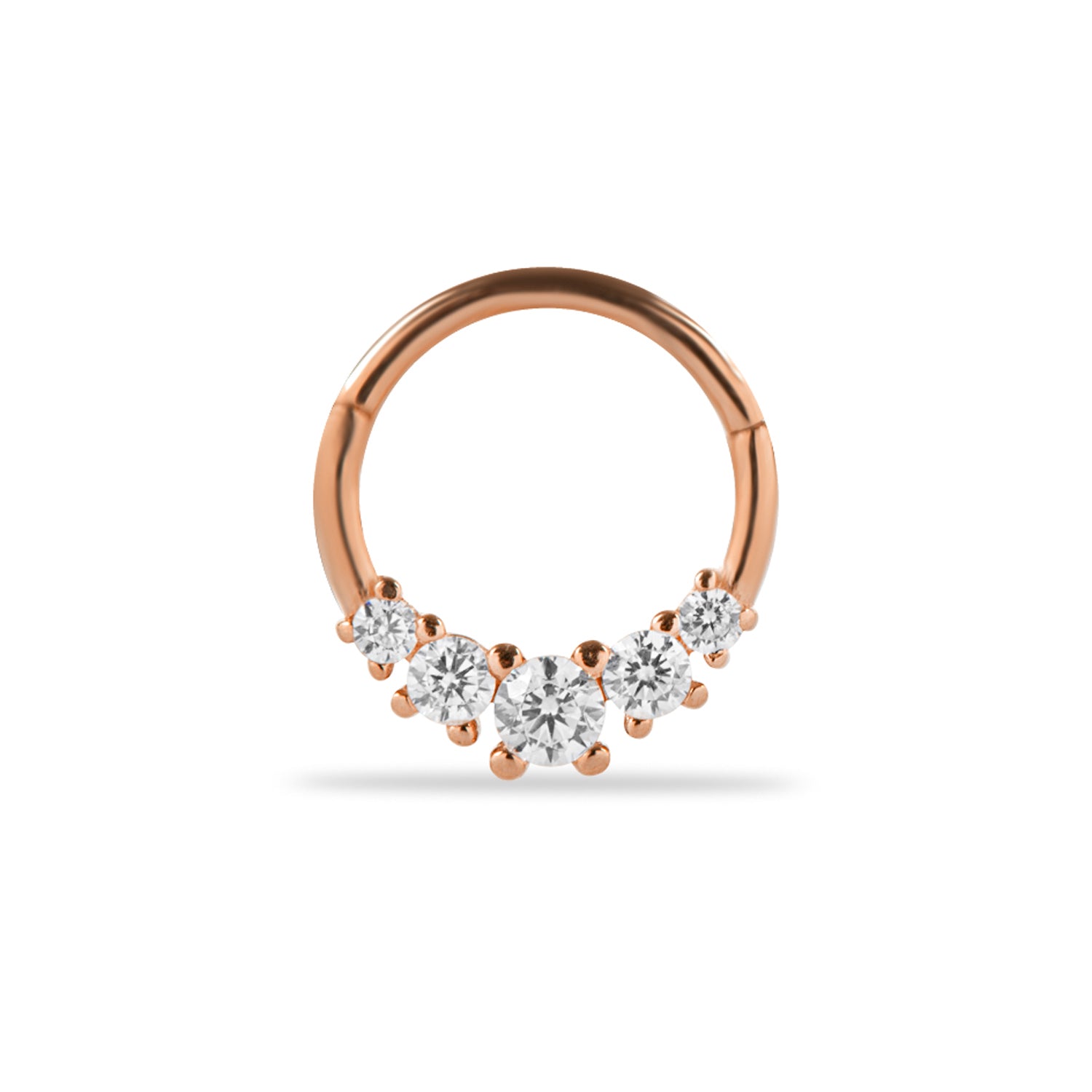 8mm Hoop piercing earring with clear zircons - 14K Solid Rose Gold