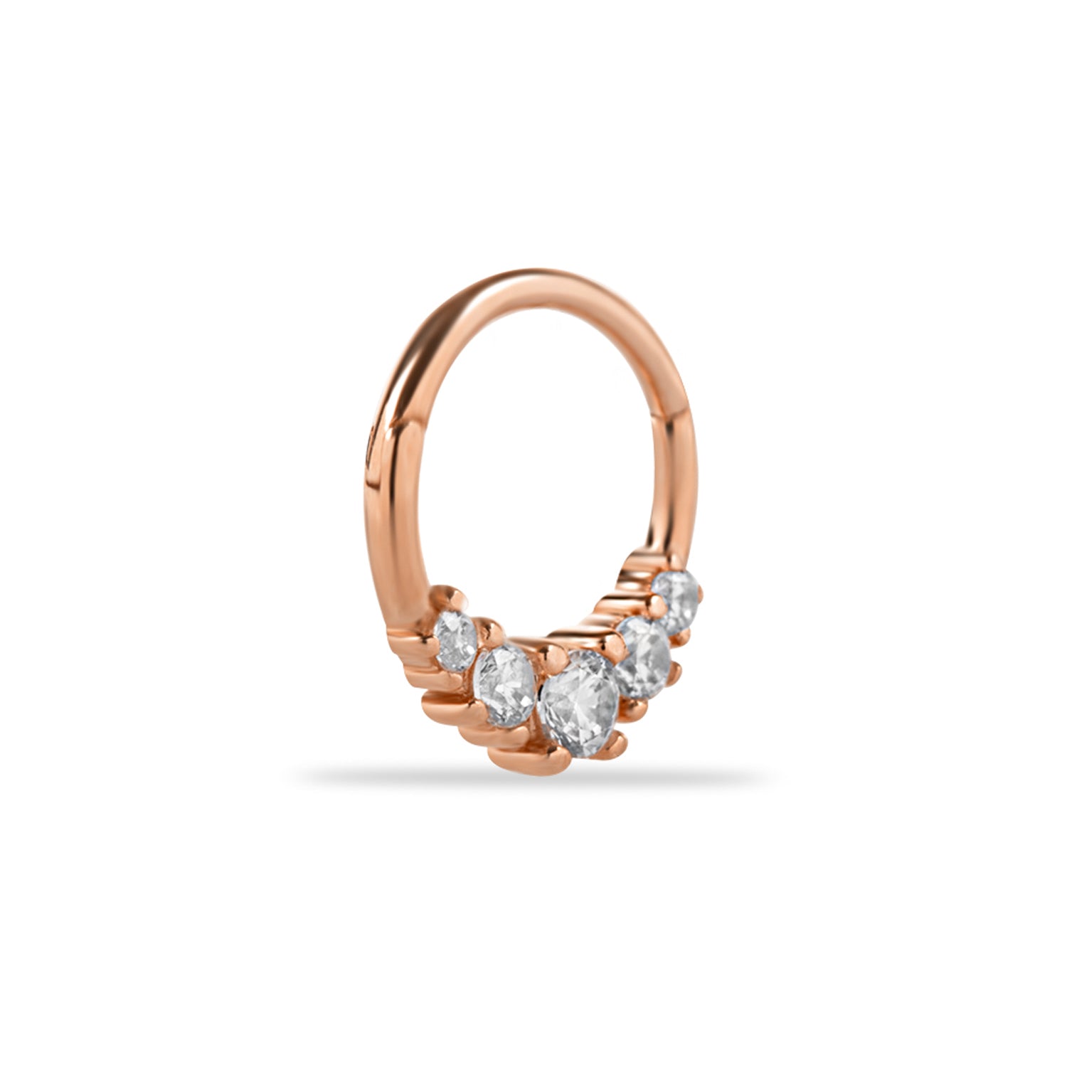 8mm Hoop piercing earring with clear zircons - 14K Solid Rose Gold