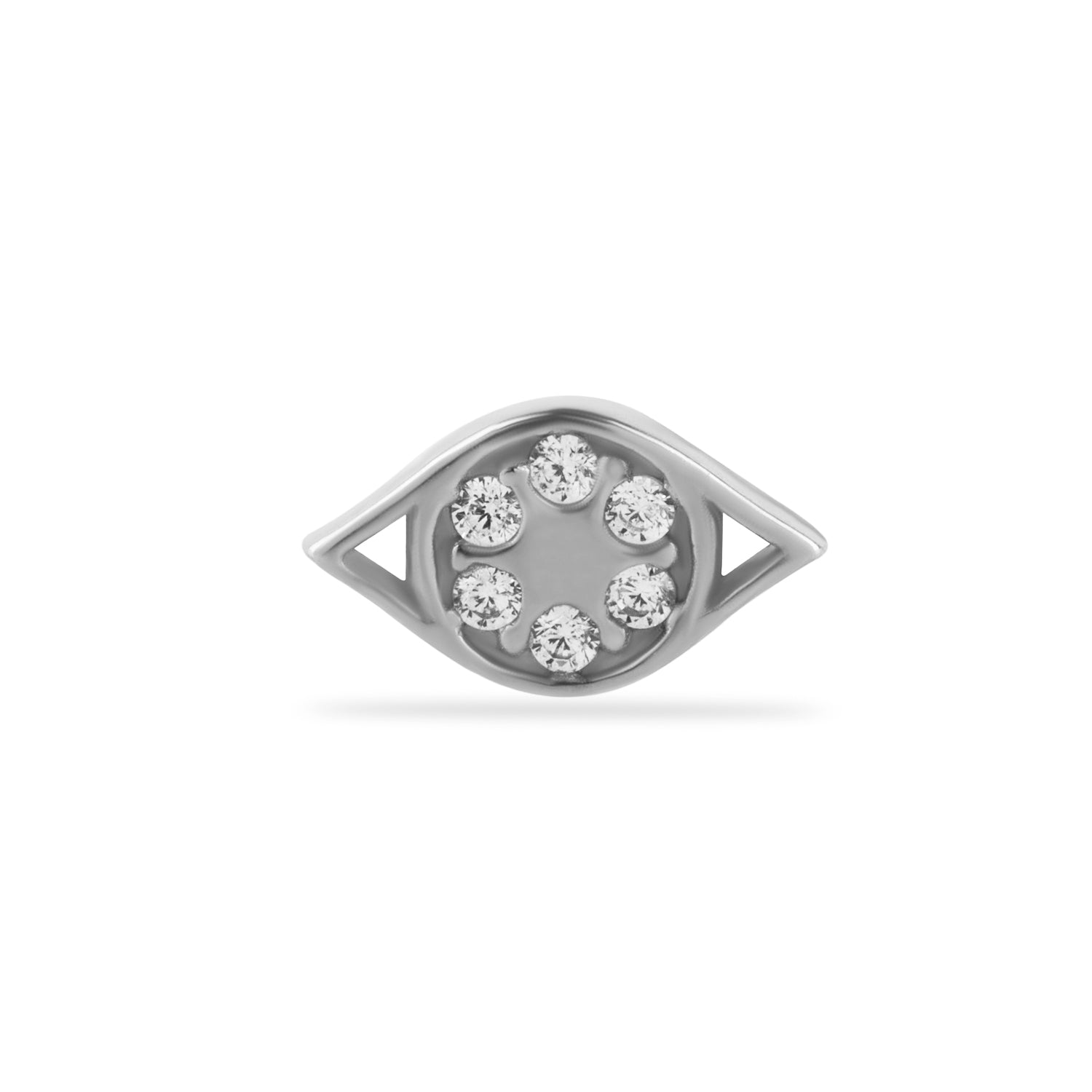 Marquis stud piercing earring with clear zircons - 14K Solid White Gold