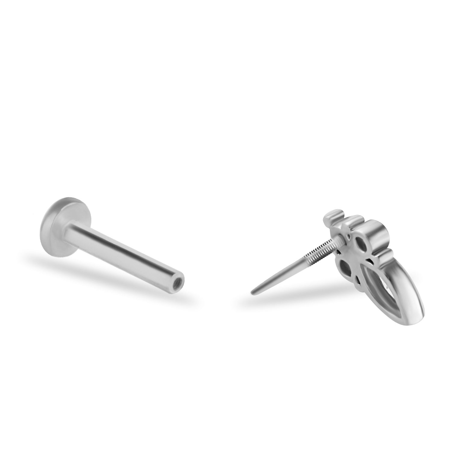 Marquis stud piercing earring with clear zircons - 14K Solid White Gold