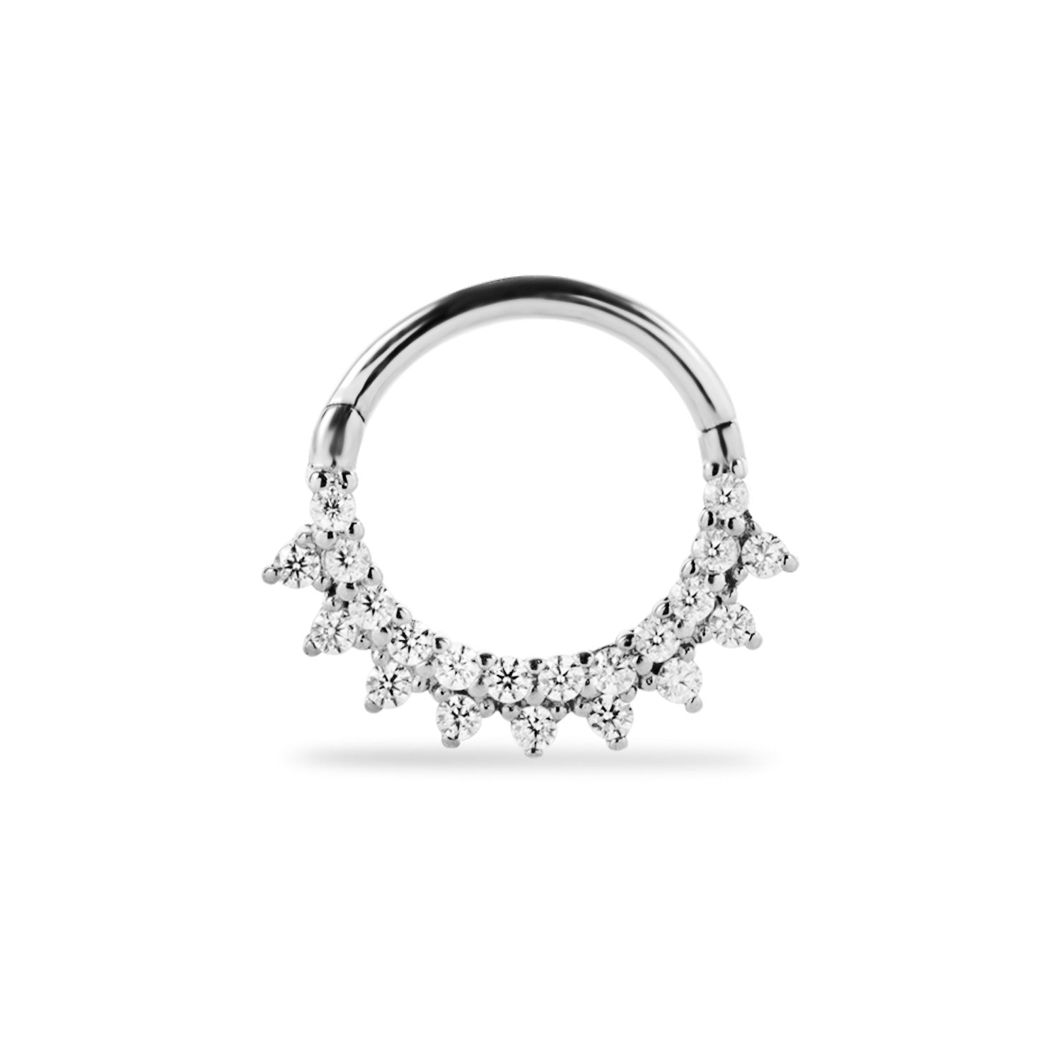 8mm Hoop piercing earring with clear zircons - 14K Solid White Gold