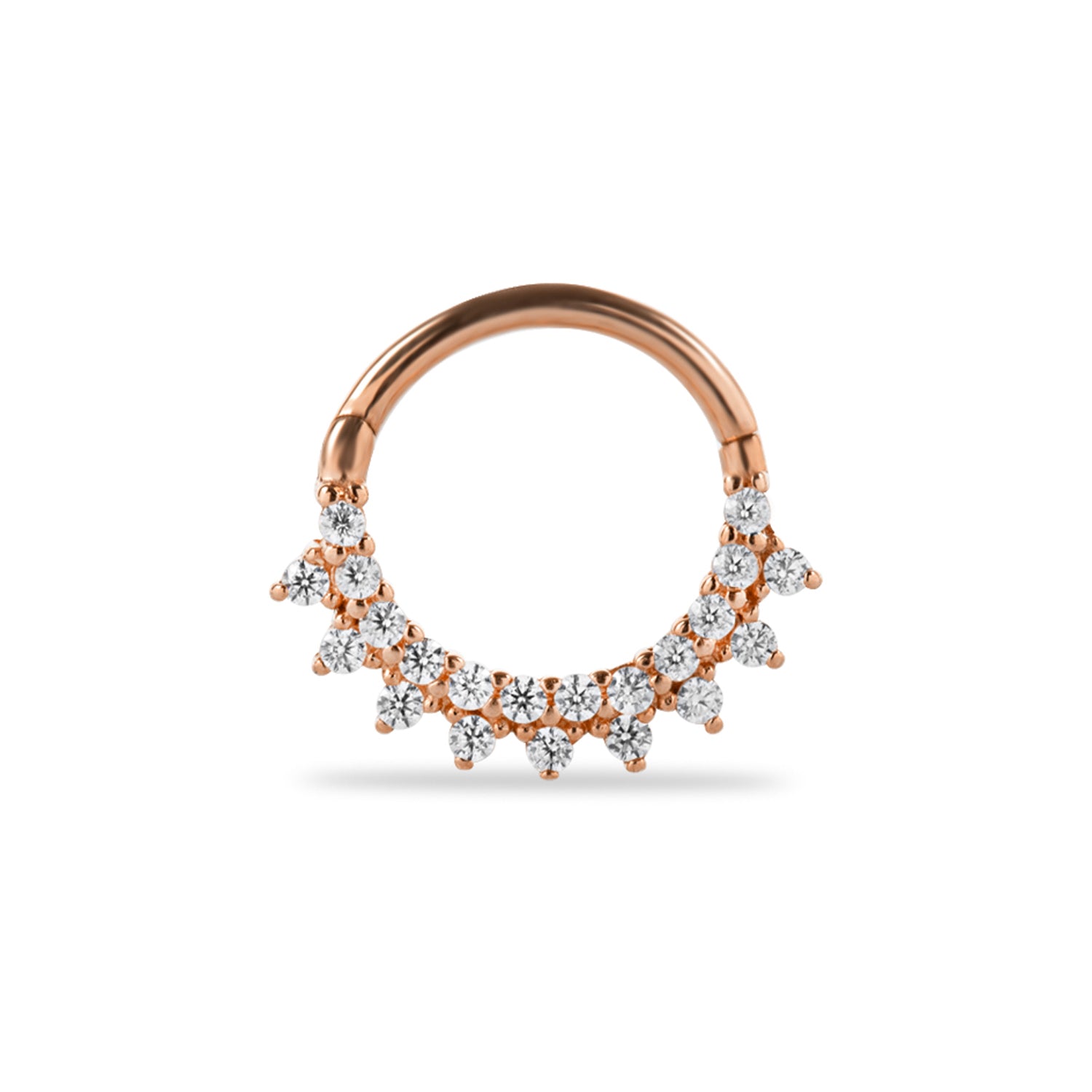 8mm Hoop piercing earring with clear zircons - 14K Solid Rose Gold