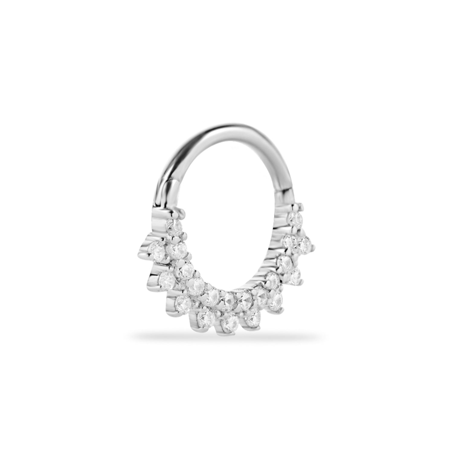 8mm Hoop piercing earring with clear zircons - 14K Solid White Gold